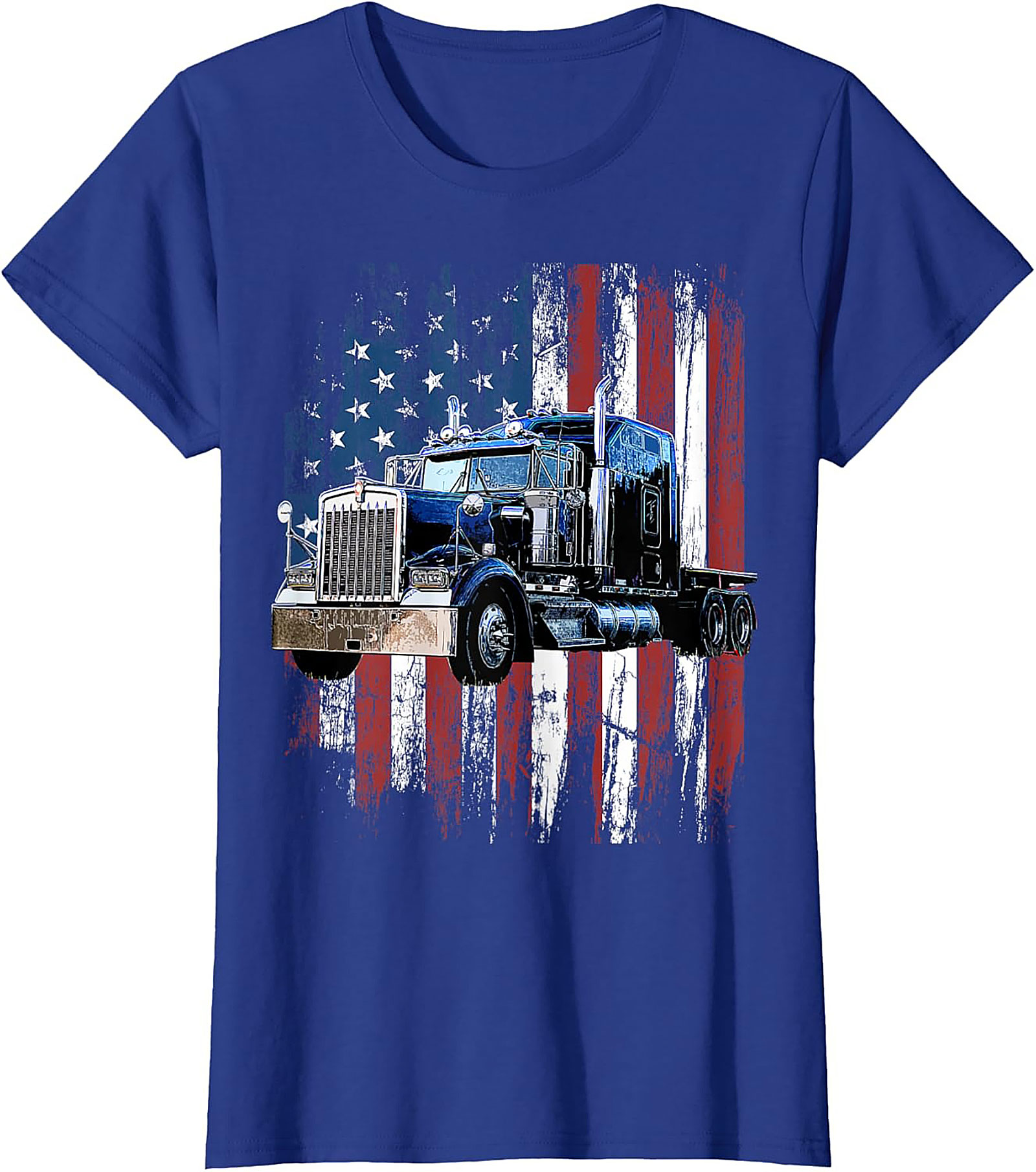 Distressed American Flag Trucker T-shirt | Classic Big Rig Graphic Tee