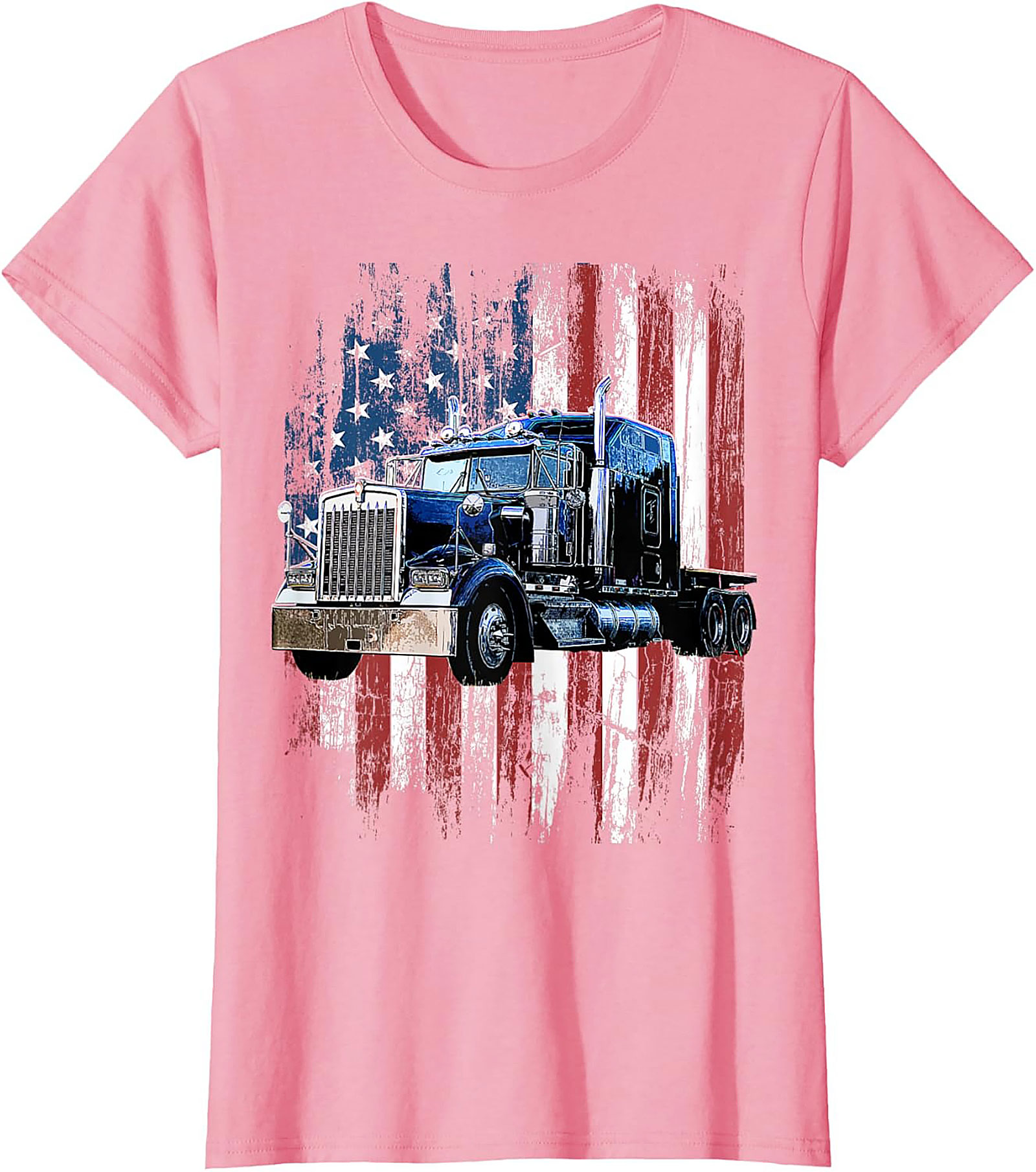 Distressed American Flag Trucker T-shirt | Classic Big Rig Graphic Tee