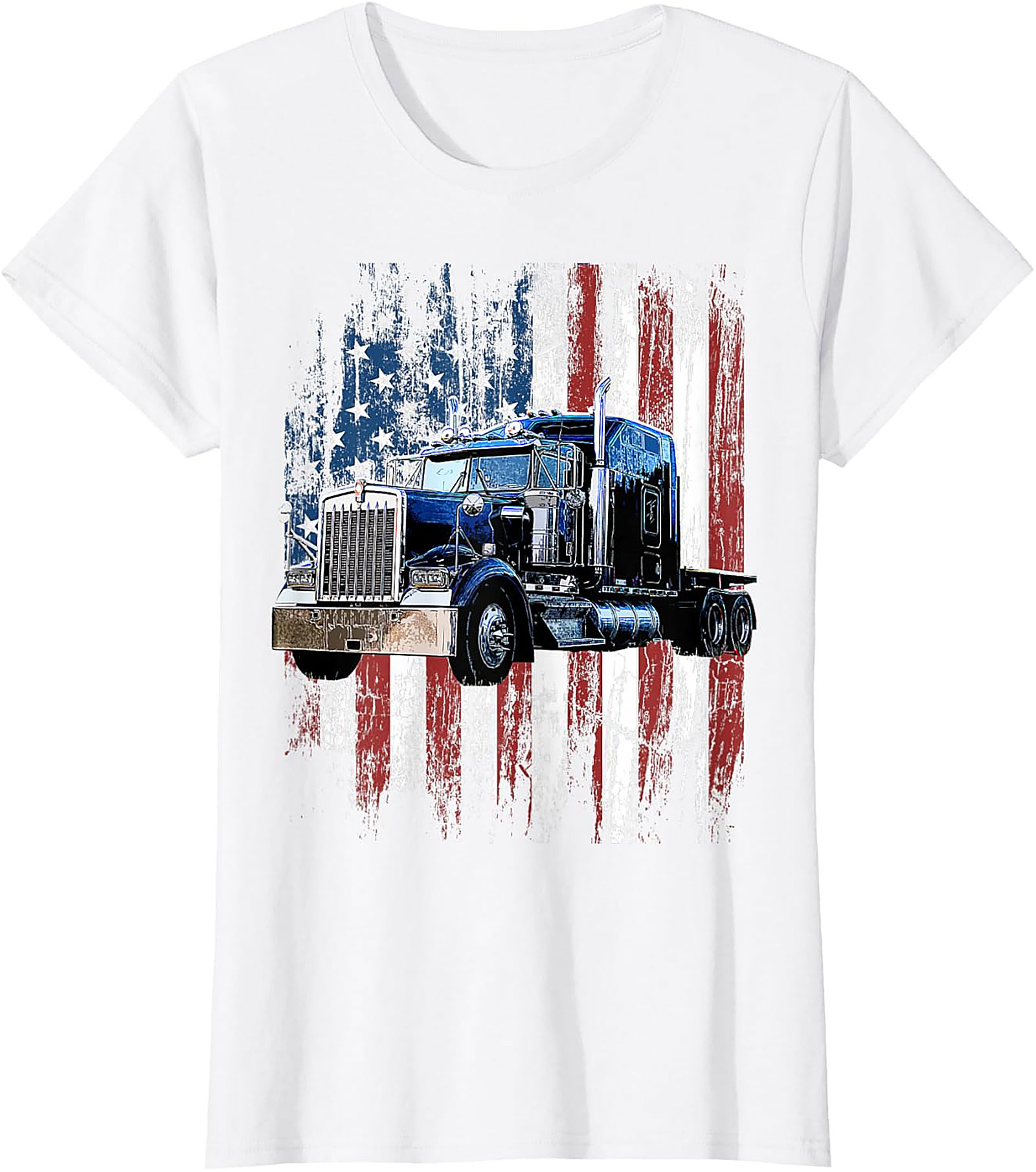 Distressed American Flag Trucker T-shirt | Classic Big Rig Graphic Tee