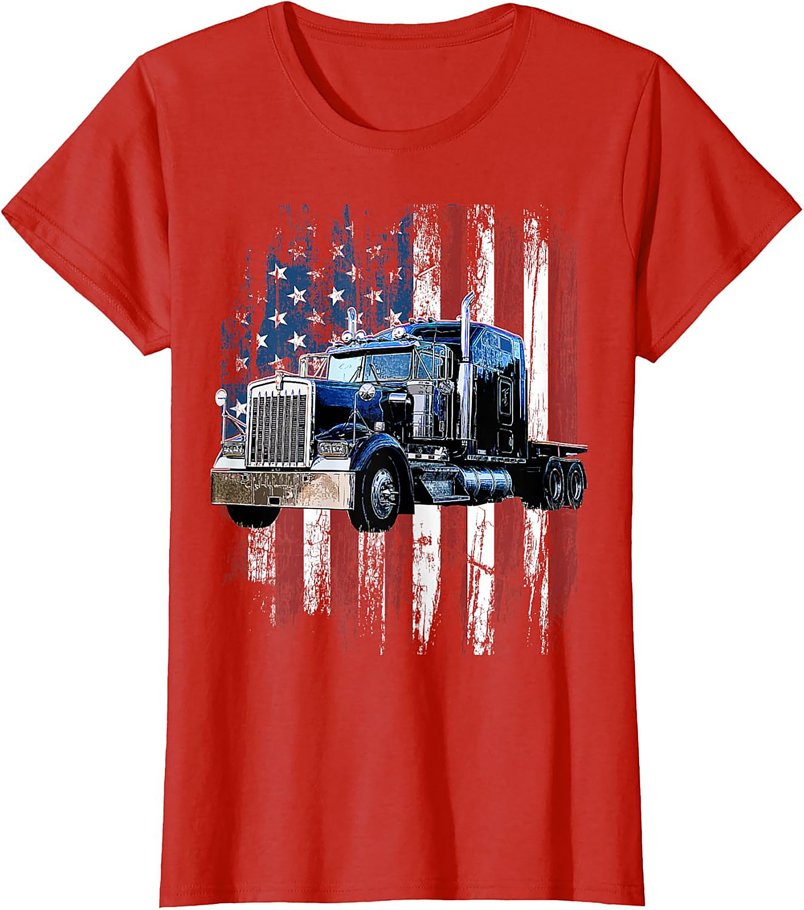 Distressed American Flag Trucker T-shirt | Classic Big Rig Graphic Tee