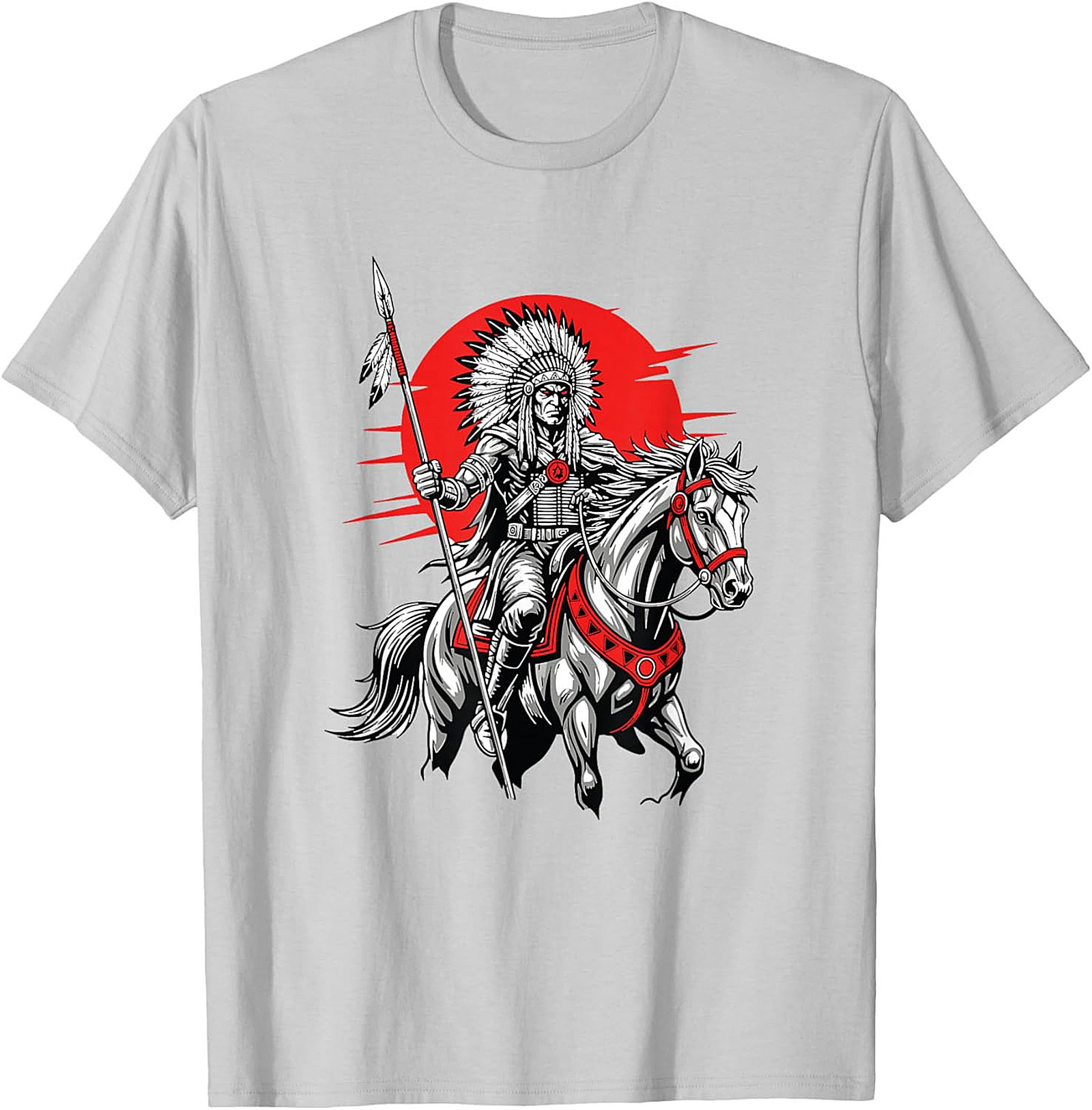 Native American Chief Warrior Graphic Tee Soft Cotton Shirt