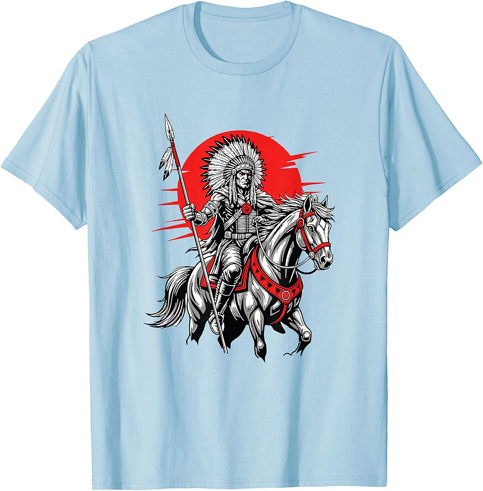 Native American Chief Warrior Graphic Tee Soft Cotton Shirt