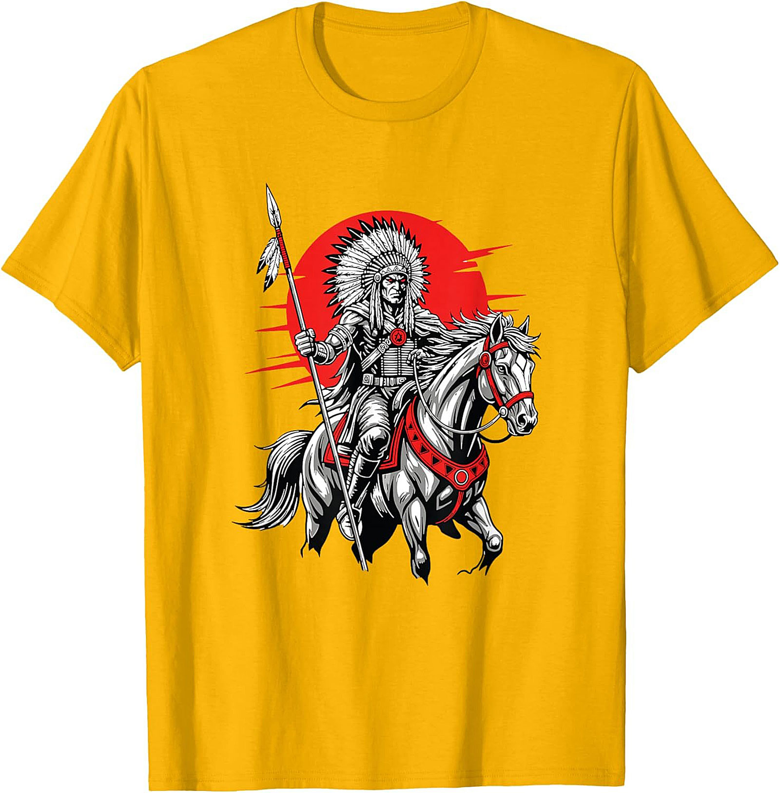 Native American Chief Warrior Graphic Tee Soft Cotton Shirt