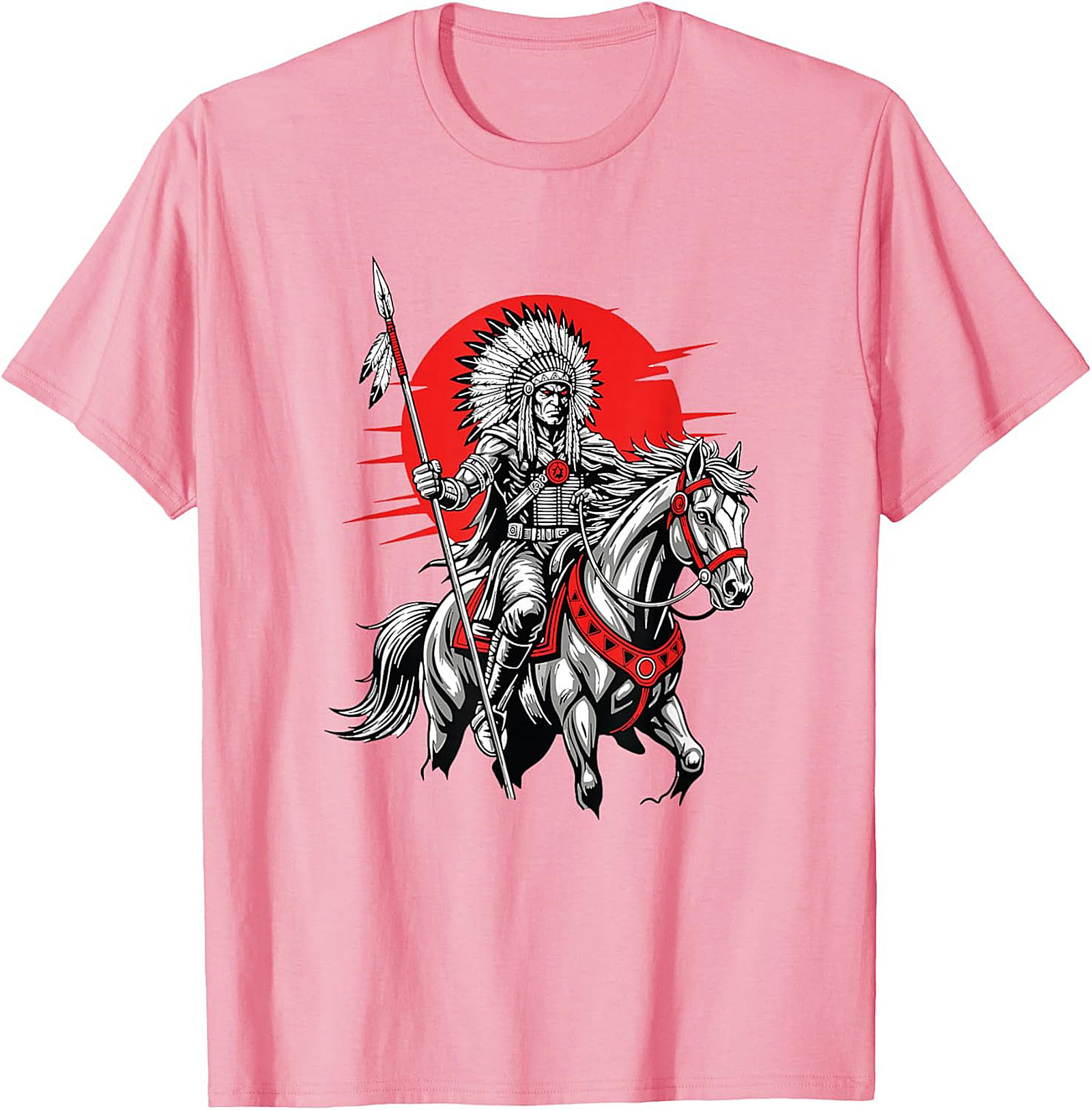 Native American Chief Warrior Graphic Tee Soft Cotton Shirt