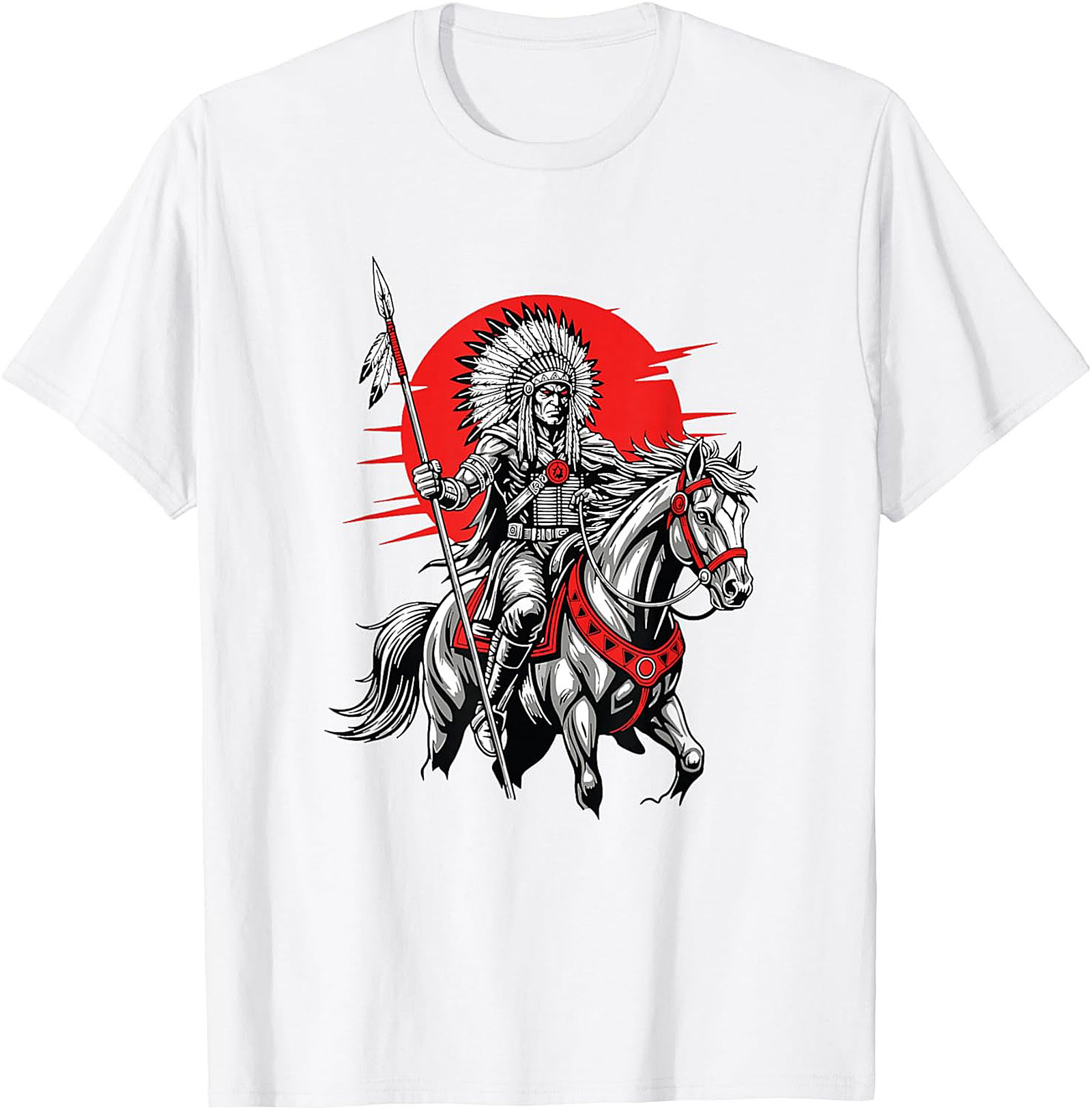 Native American Chief Warrior Graphic Tee Soft Cotton Shirt
