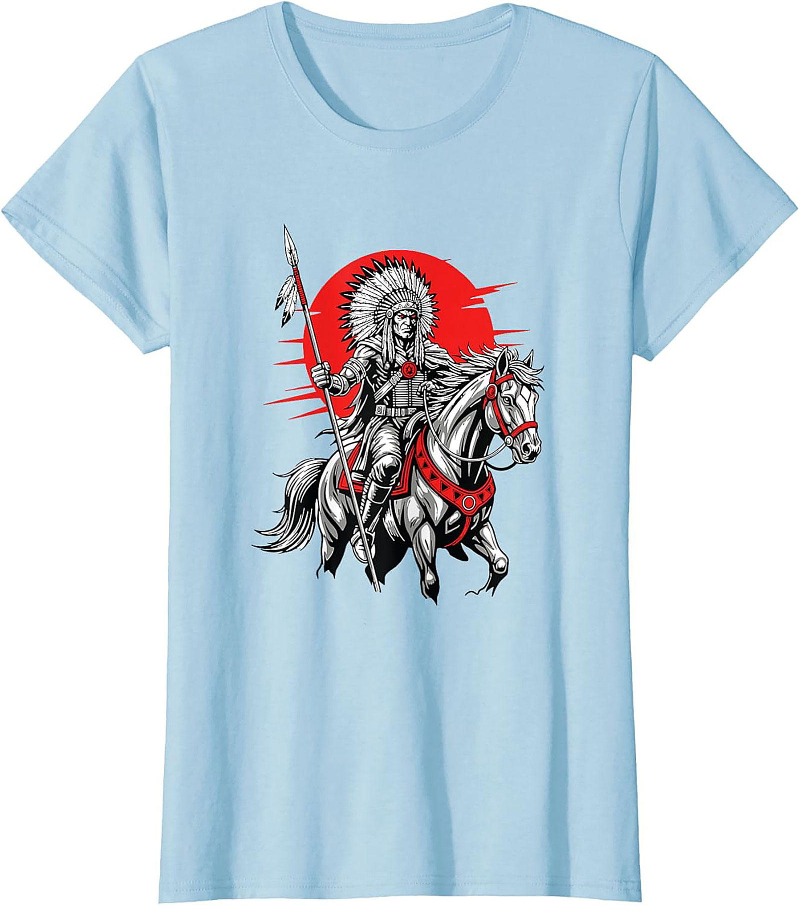 Native American Chief Warrior Graphic Tee Soft Cotton Shirt