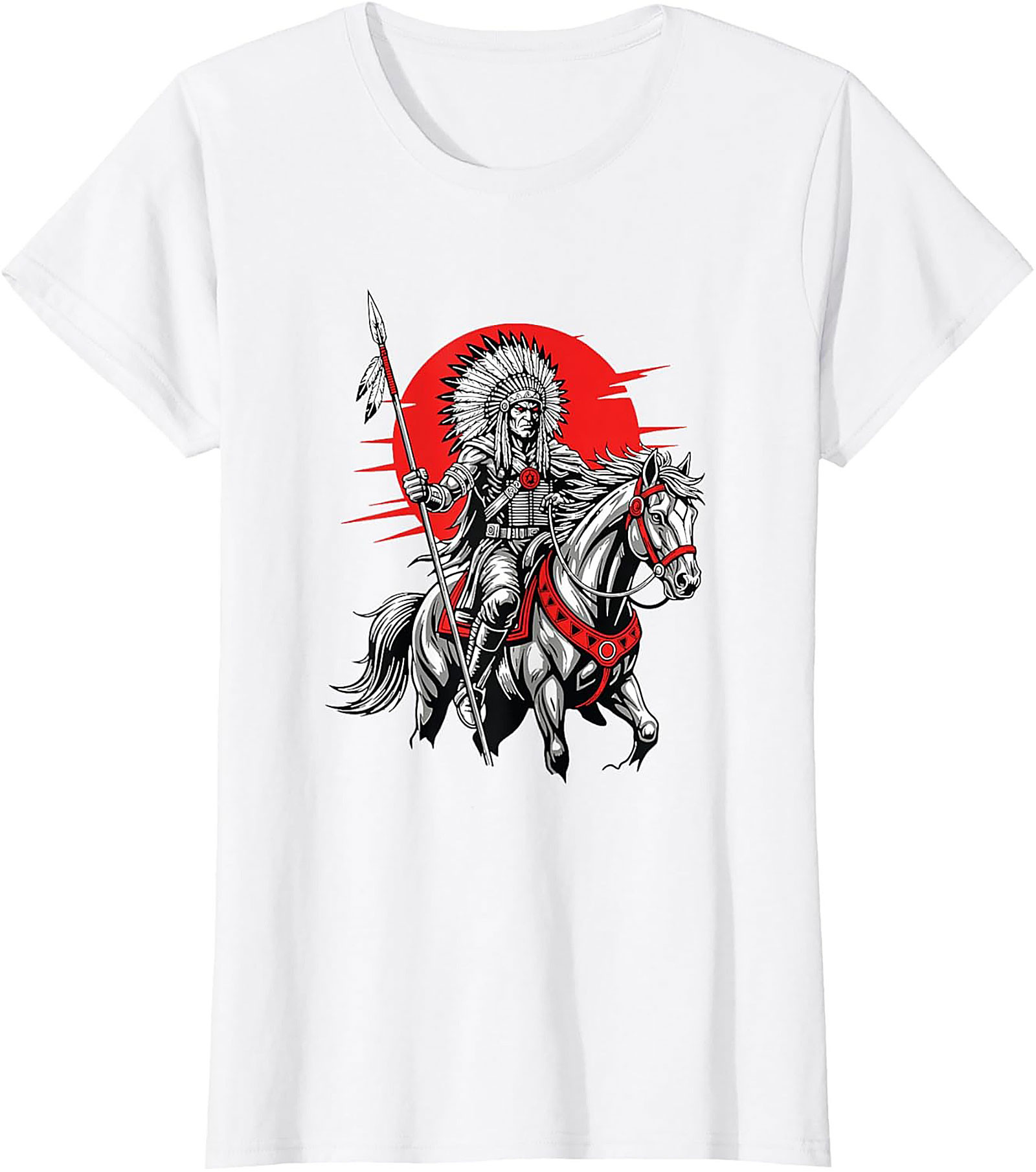 Native American Chief Warrior Graphic Tee Soft Cotton Shirt