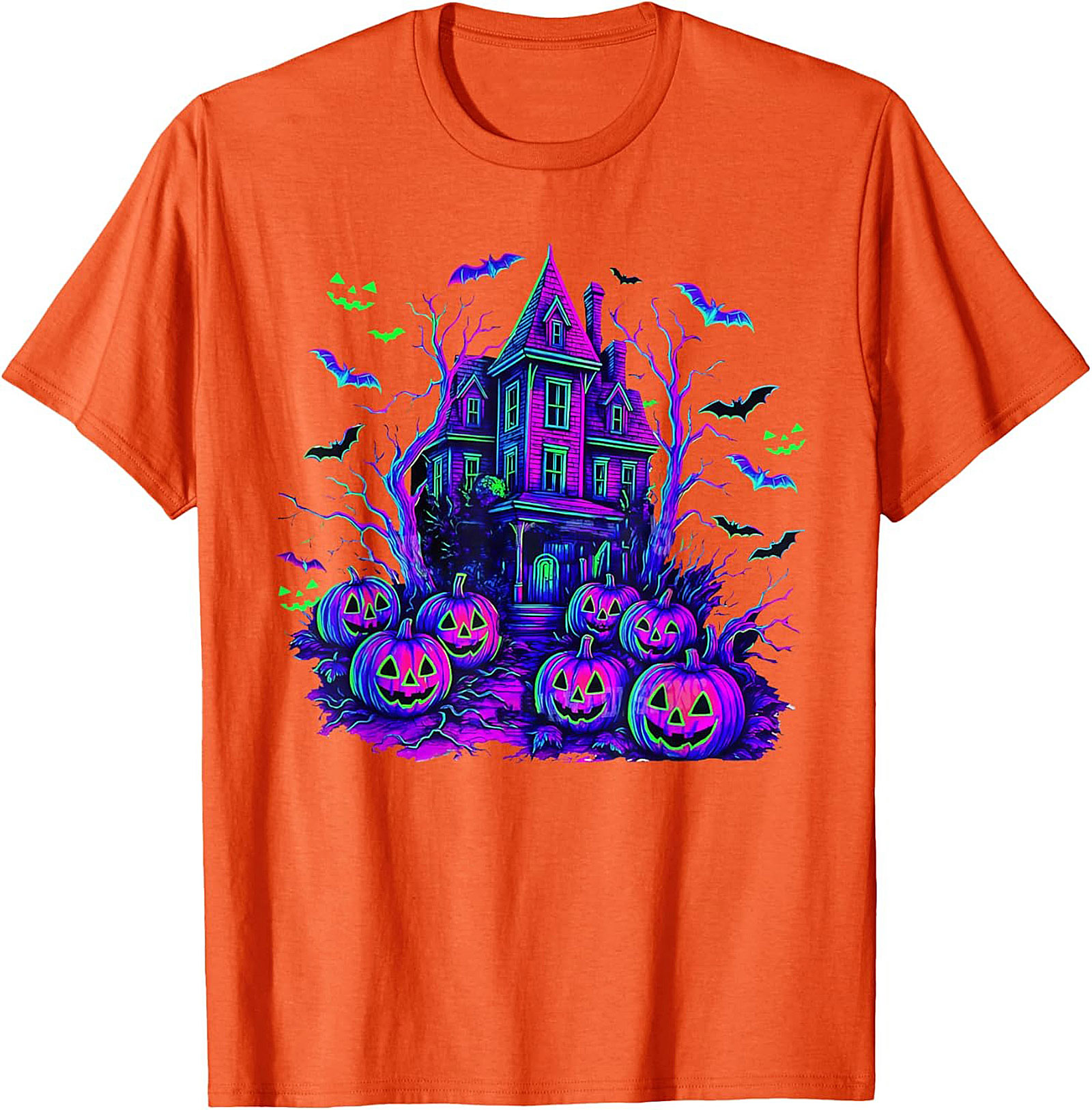 Neon Haunted House Graphic Tee | Spooky Retro Shirt