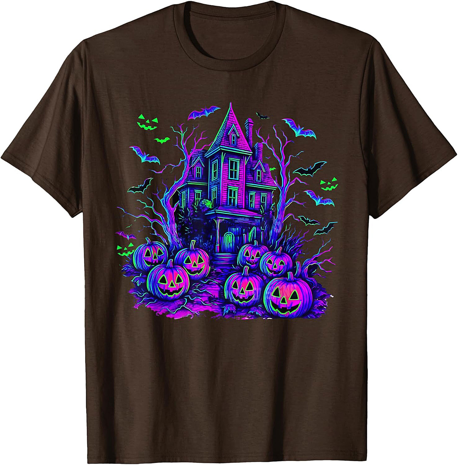 Neon Haunted House Graphic Tee | Spooky Retro Shirt
