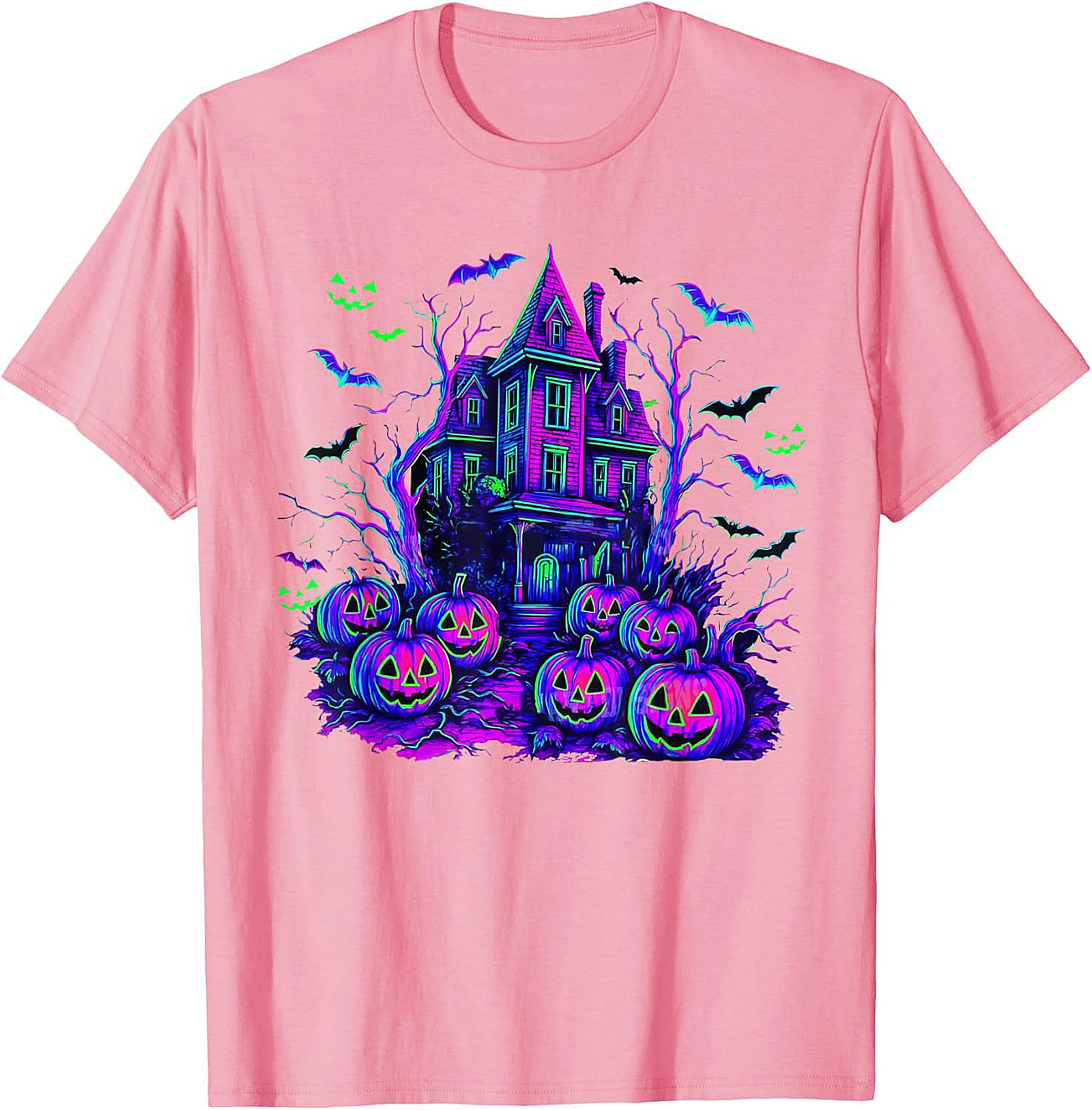 Neon Haunted House Graphic Tee | Spooky Retro Shirt