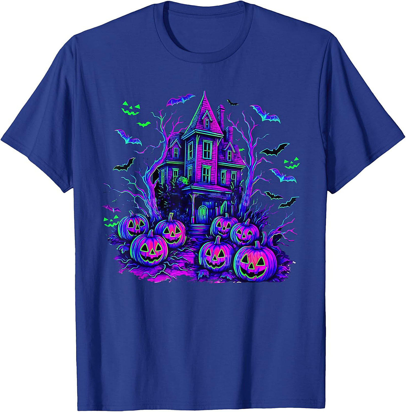 Neon Haunted House Graphic Tee | Spooky Retro Shirt