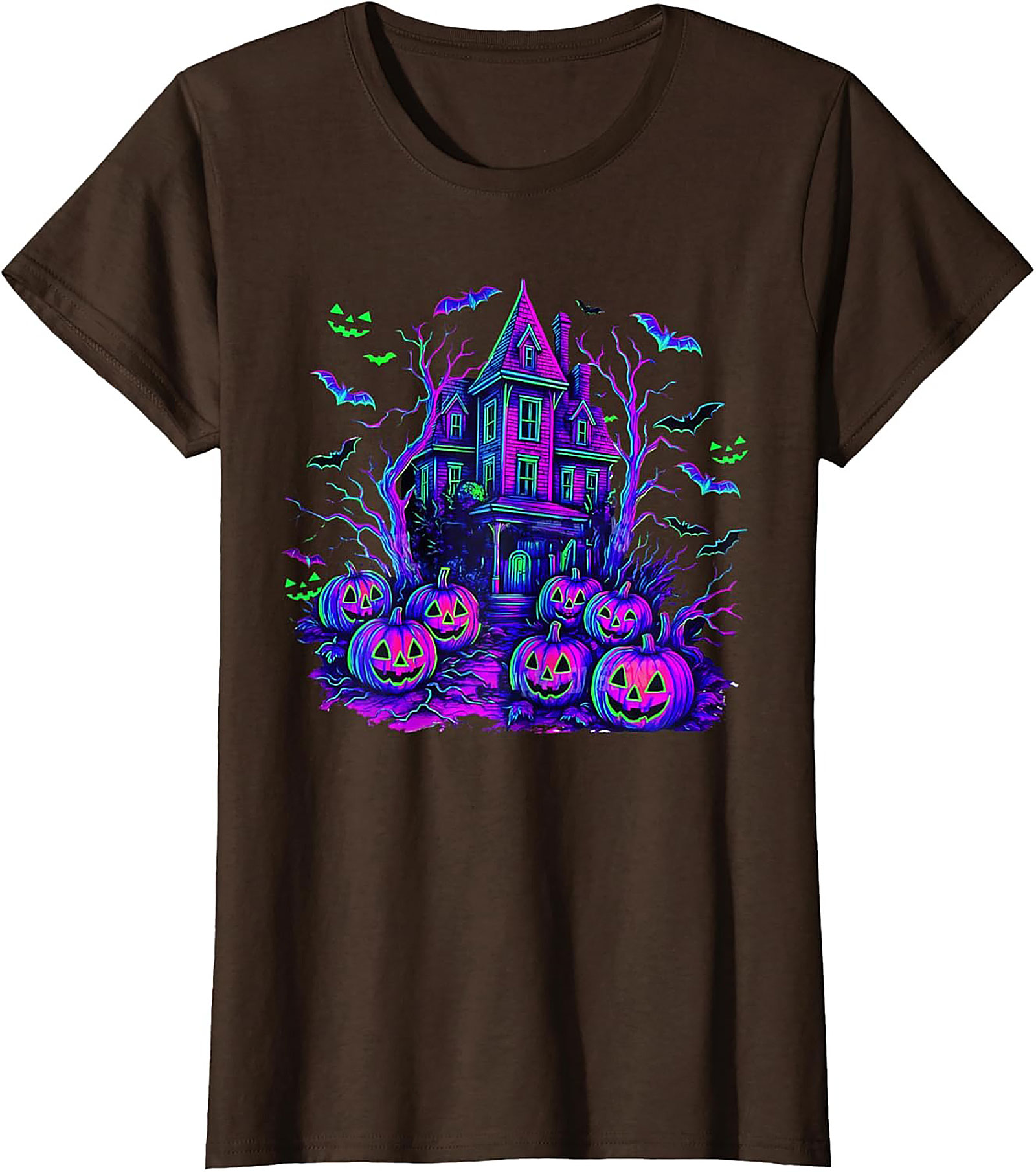 Neon Haunted House Graphic Tee | Spooky Retro Shirt