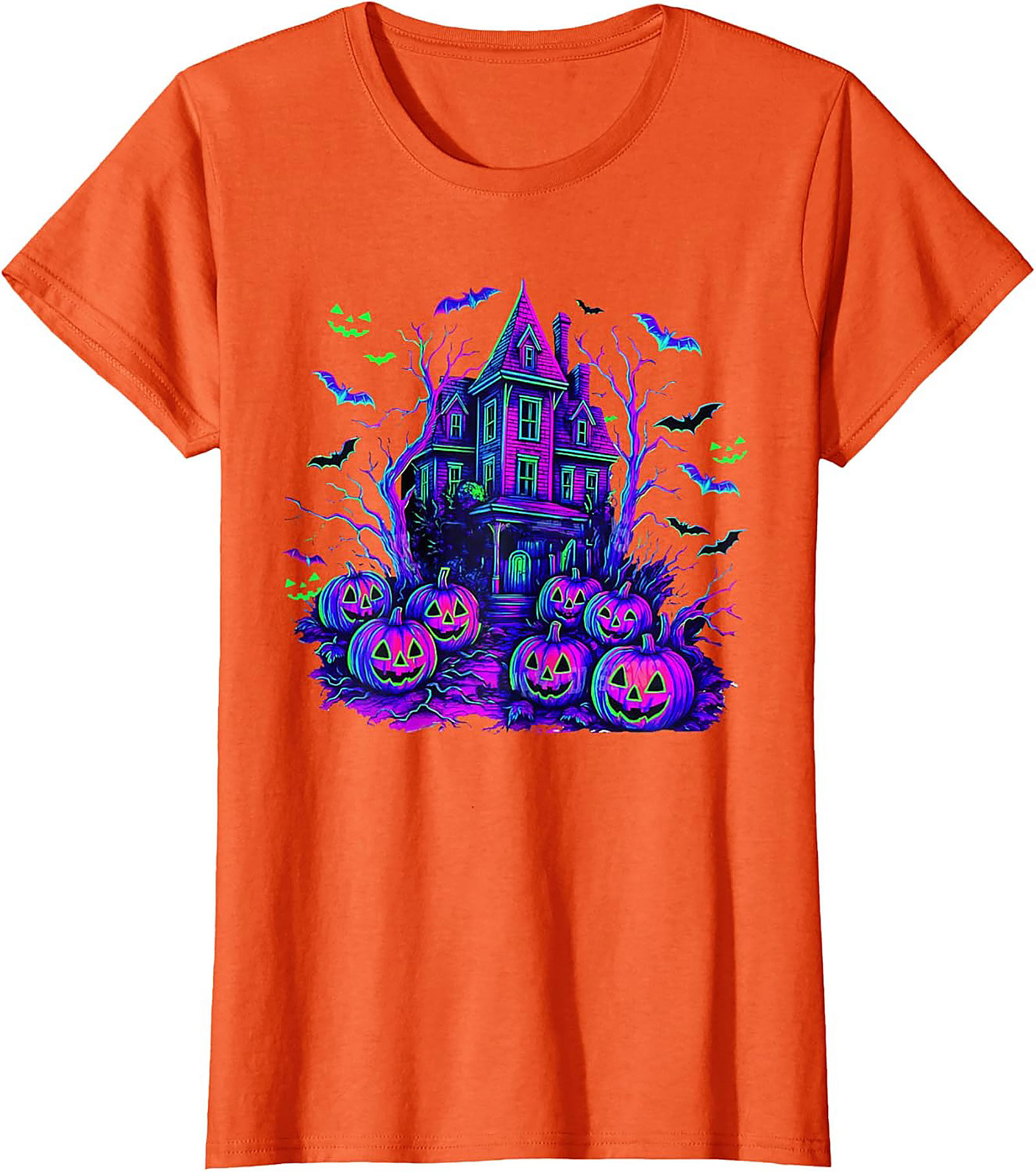 Neon Haunted House Graphic Tee | Spooky Retro Shirt