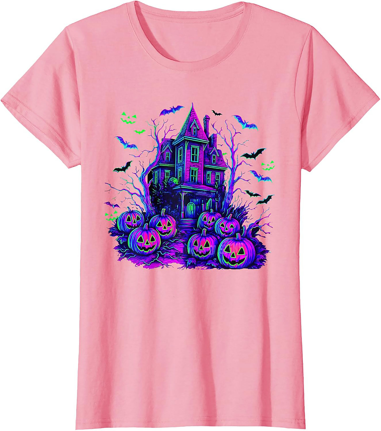 Neon Haunted House Graphic Tee | Spooky Retro Shirt