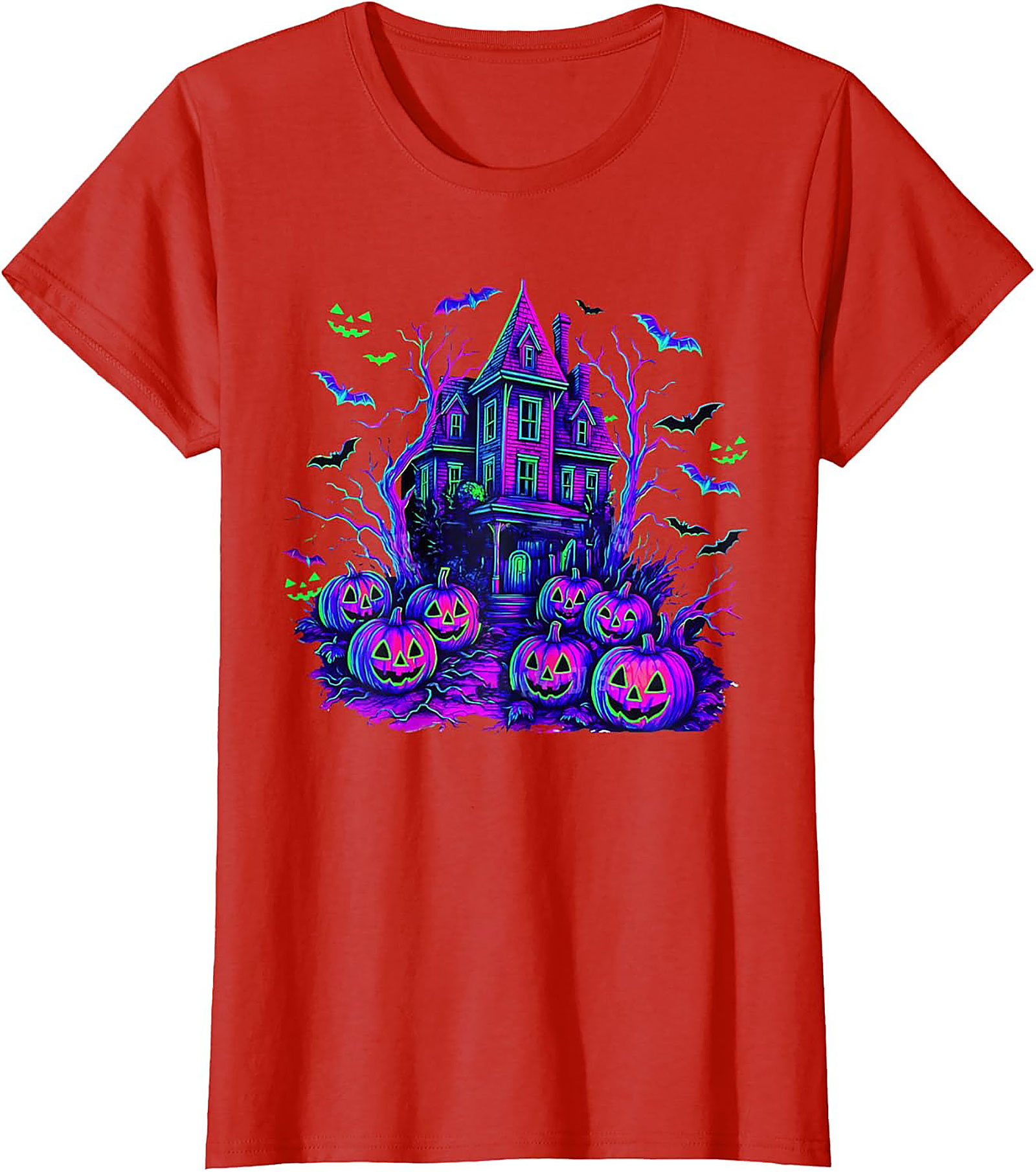 Neon Haunted House Graphic Tee | Spooky Retro Shirt