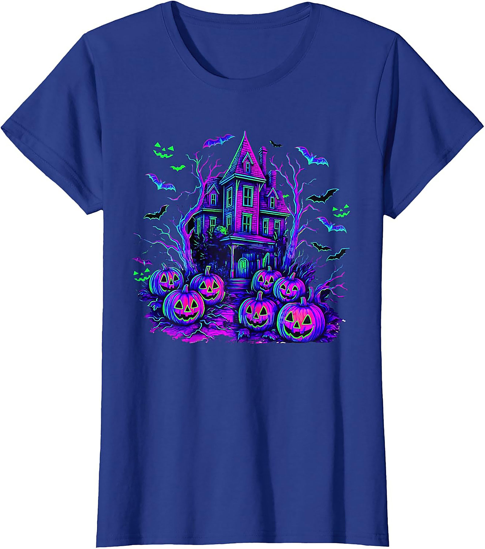 Neon Haunted House Graphic Tee | Spooky Retro Shirt
