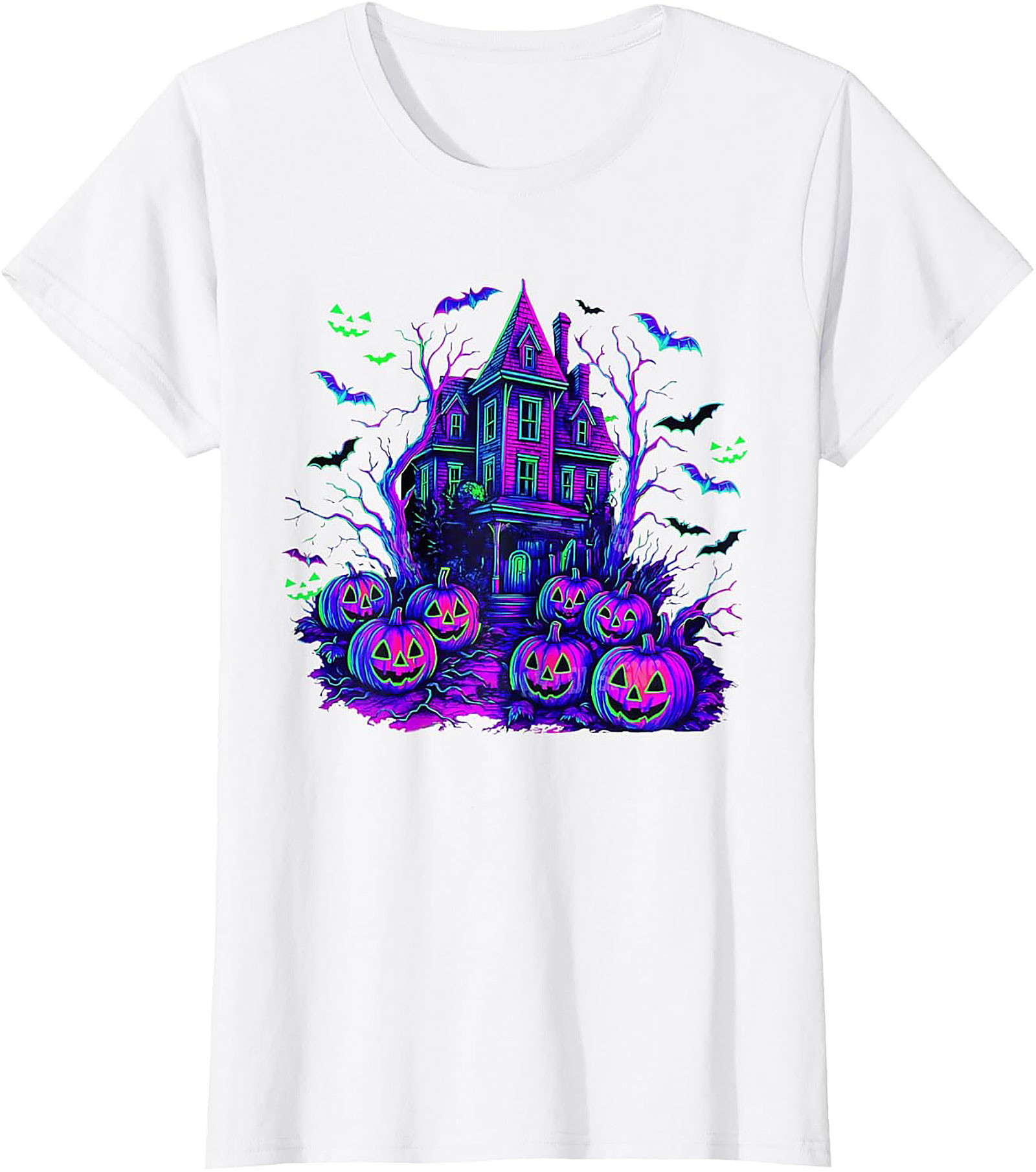 Neon Haunted House Graphic Tee | Spooky Retro Shirt