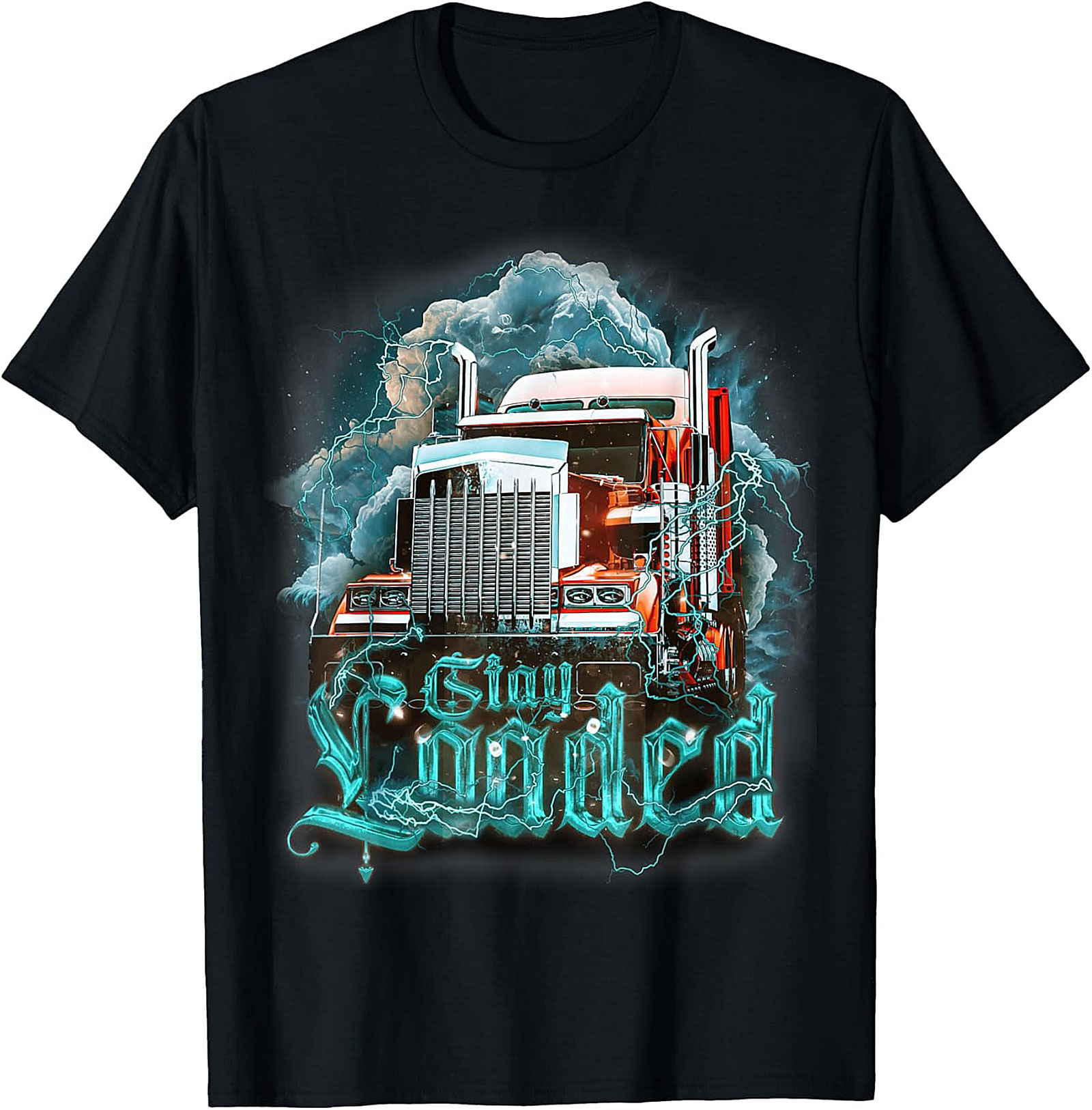 Stay Loaded Trucker Graphic Tee – Intense Diesel Rig Lightning Shirt