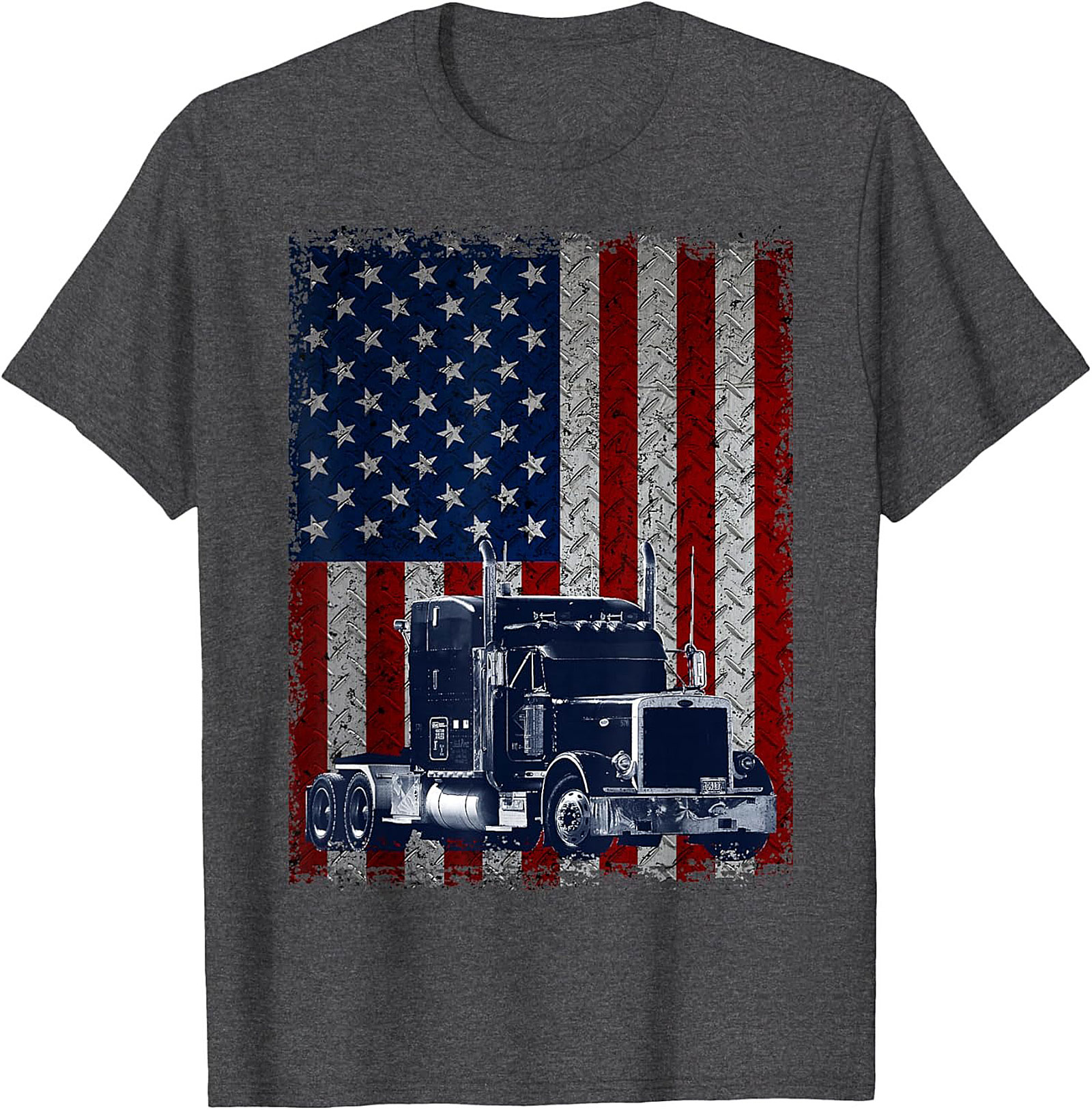 Distressed American Flag Trucker Graphic Tee | Patriotic Semi Truck Unisex Shirt
