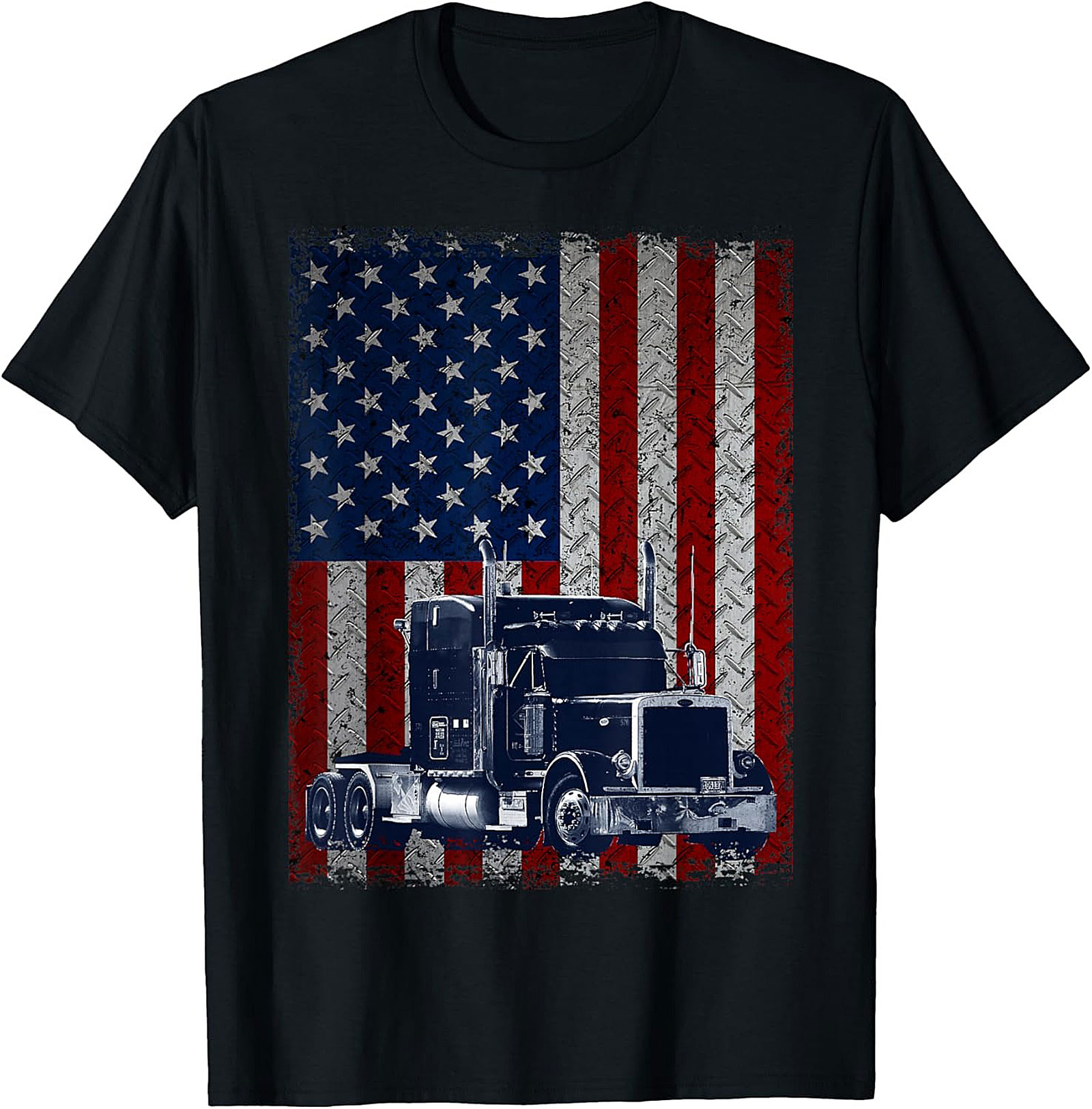 Distressed American Flag Trucker Graphic Tee | Patriotic Semi Truck Unisex Shirt