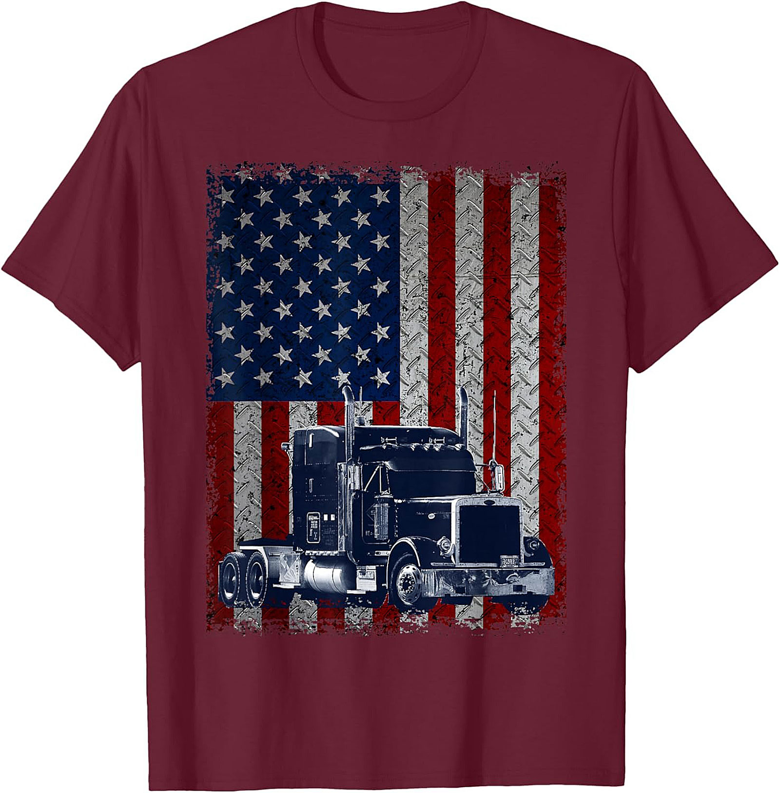 Distressed American Flag Trucker Graphic Tee | Patriotic Semi Truck Unisex Shirt