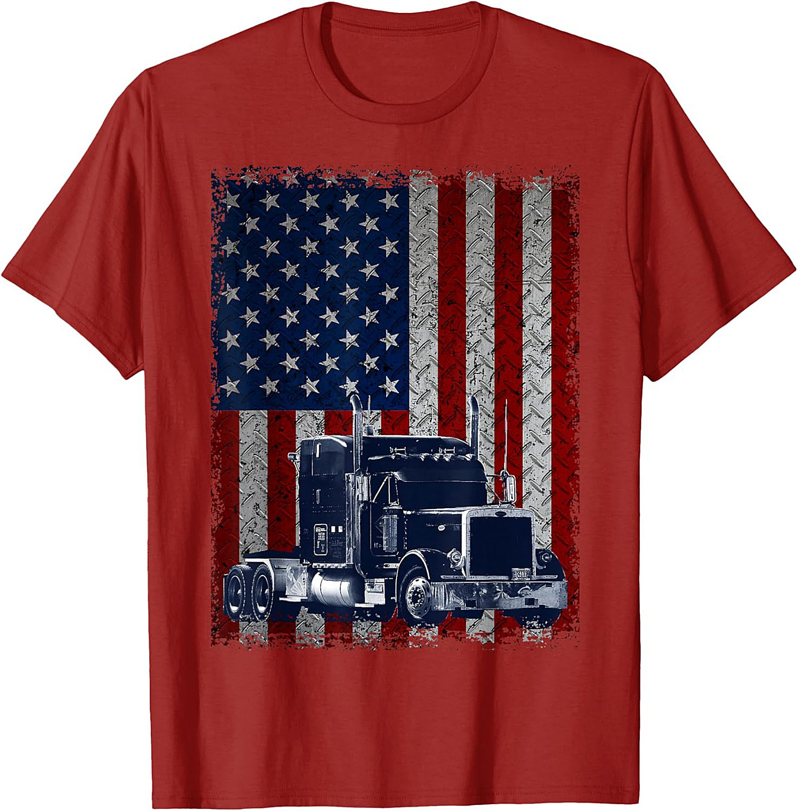 Distressed American Flag Trucker Graphic Tee | Patriotic Semi Truck Unisex Shirt