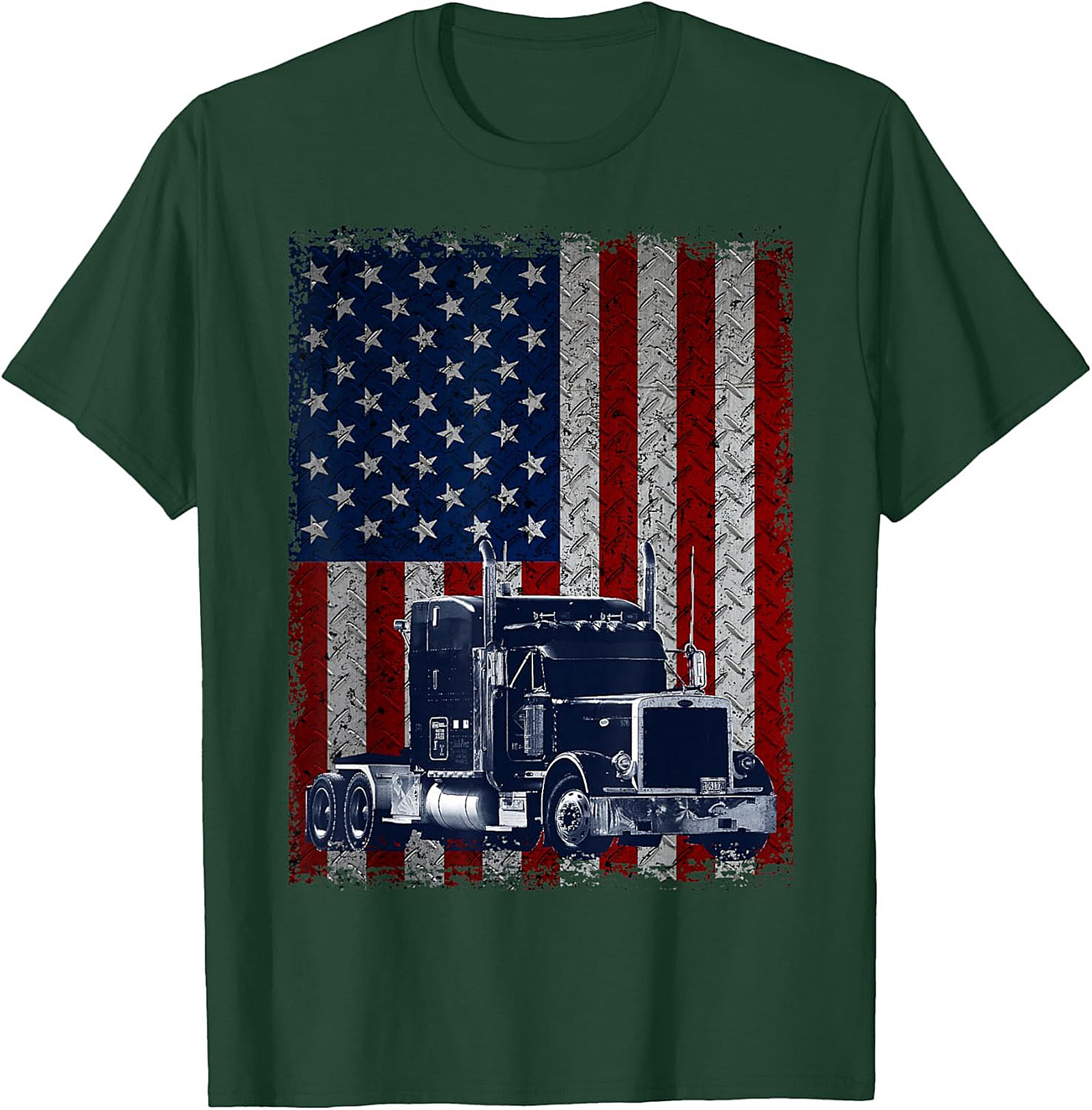 Distressed American Flag Trucker Graphic Tee | Patriotic Semi Truck Unisex Shirt