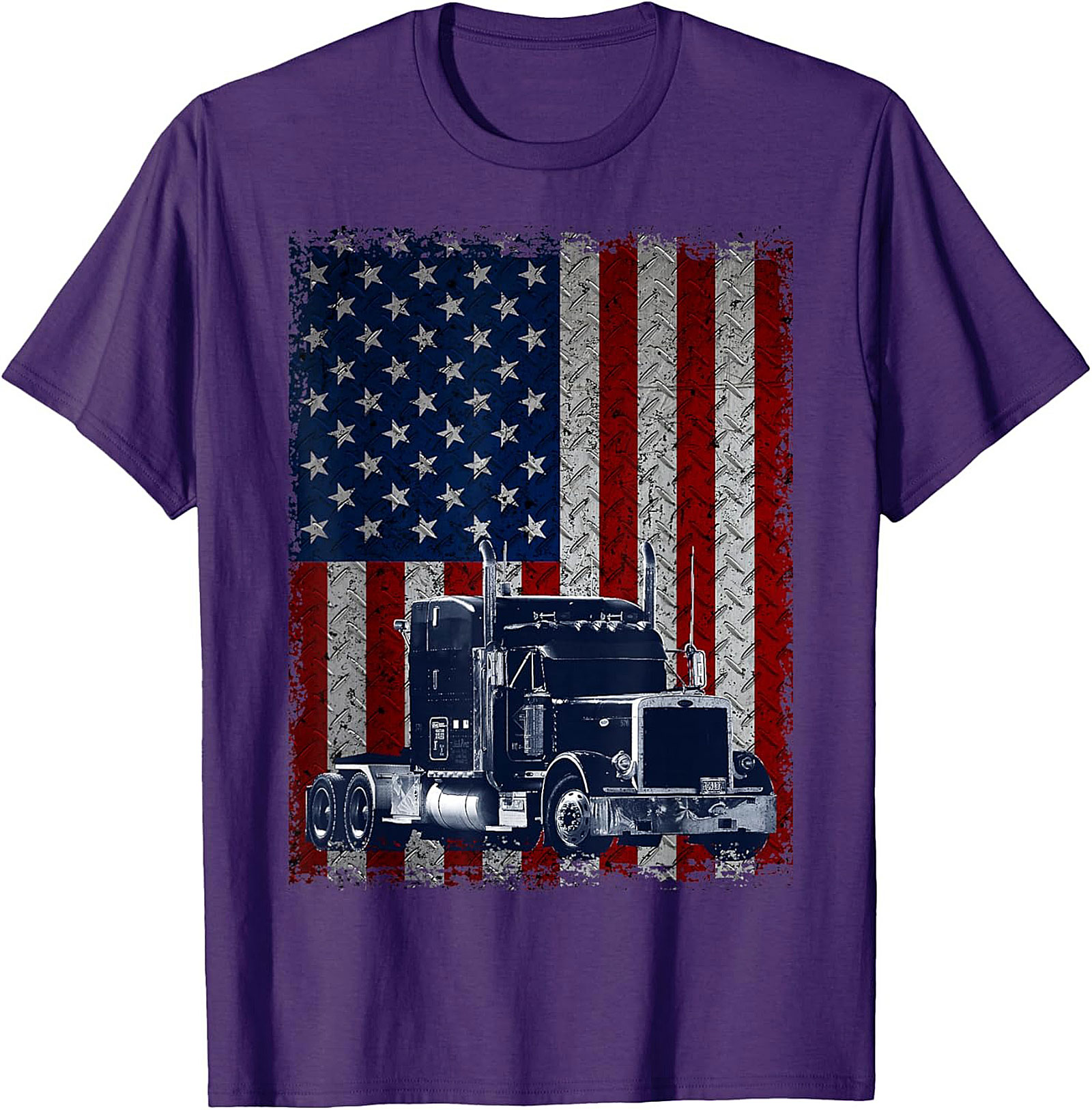 Distressed American Flag Trucker Graphic Tee | Patriotic Semi Truck Unisex Shirt