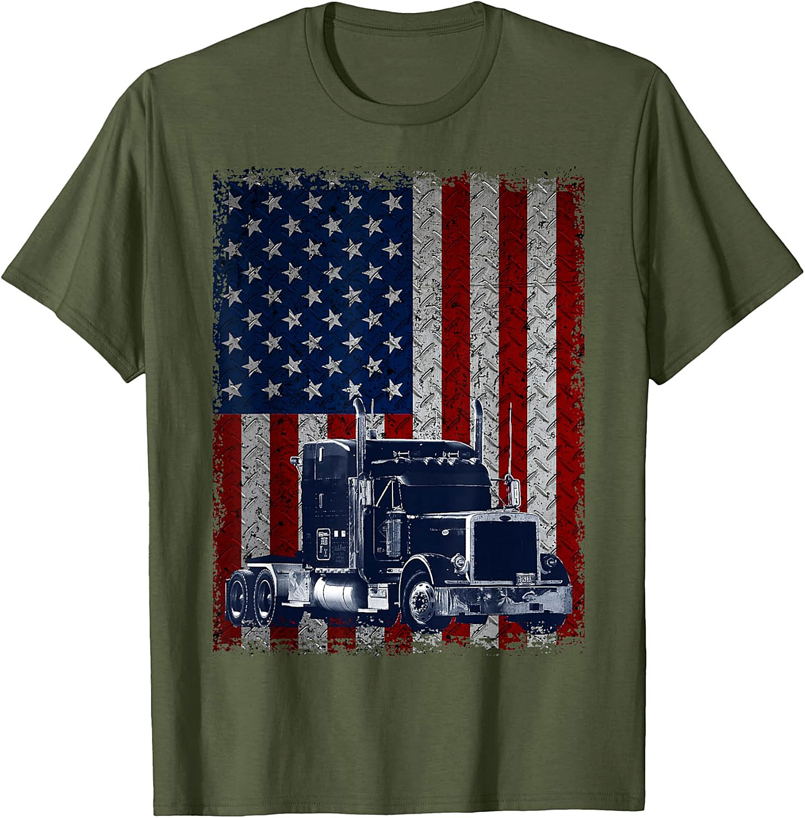 Distressed American Flag Trucker Graphic Tee | Patriotic Semi Truck Unisex Shirt