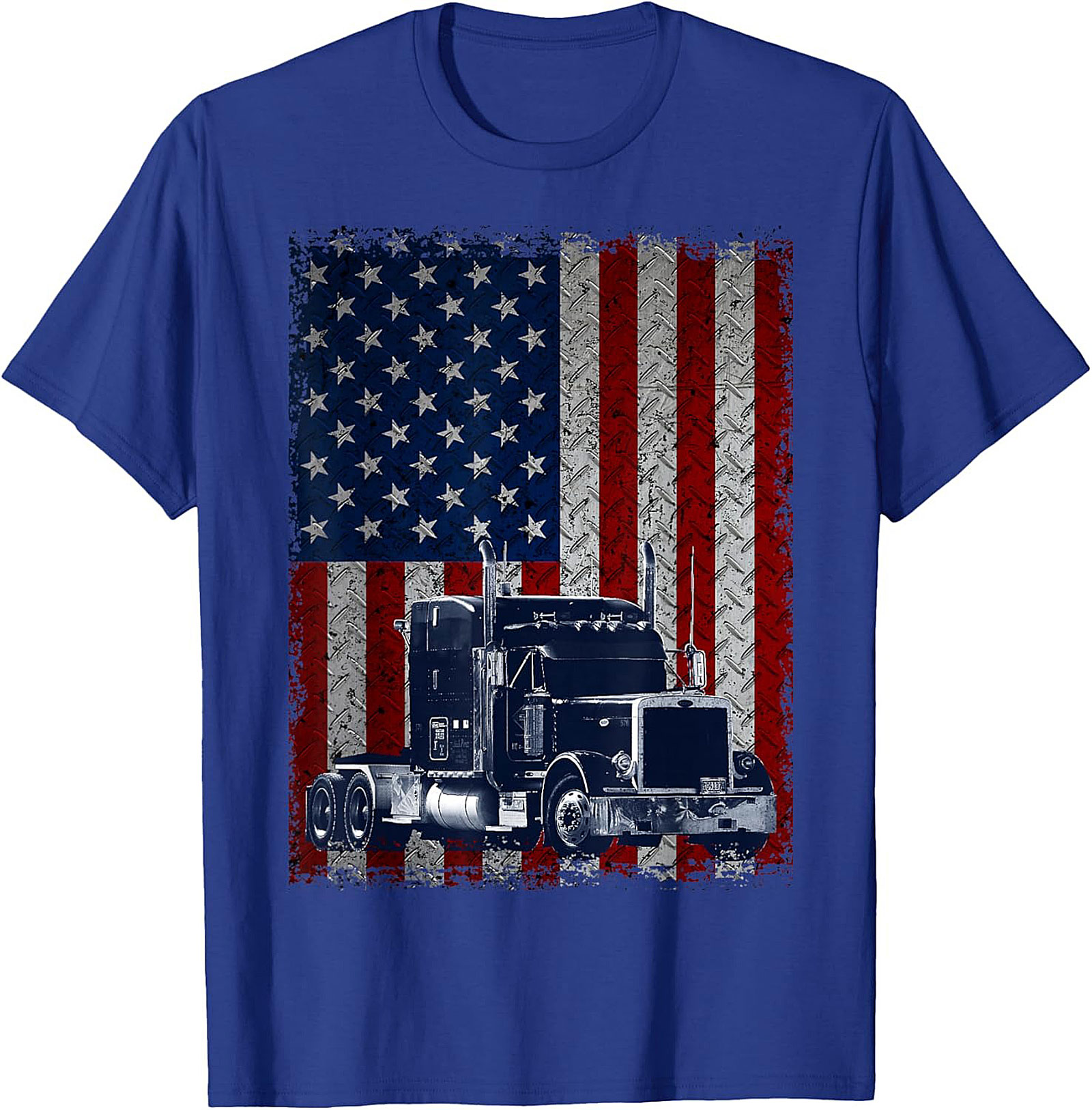 Distressed American Flag Trucker Graphic Tee | Patriotic Semi Truck Unisex Shirt