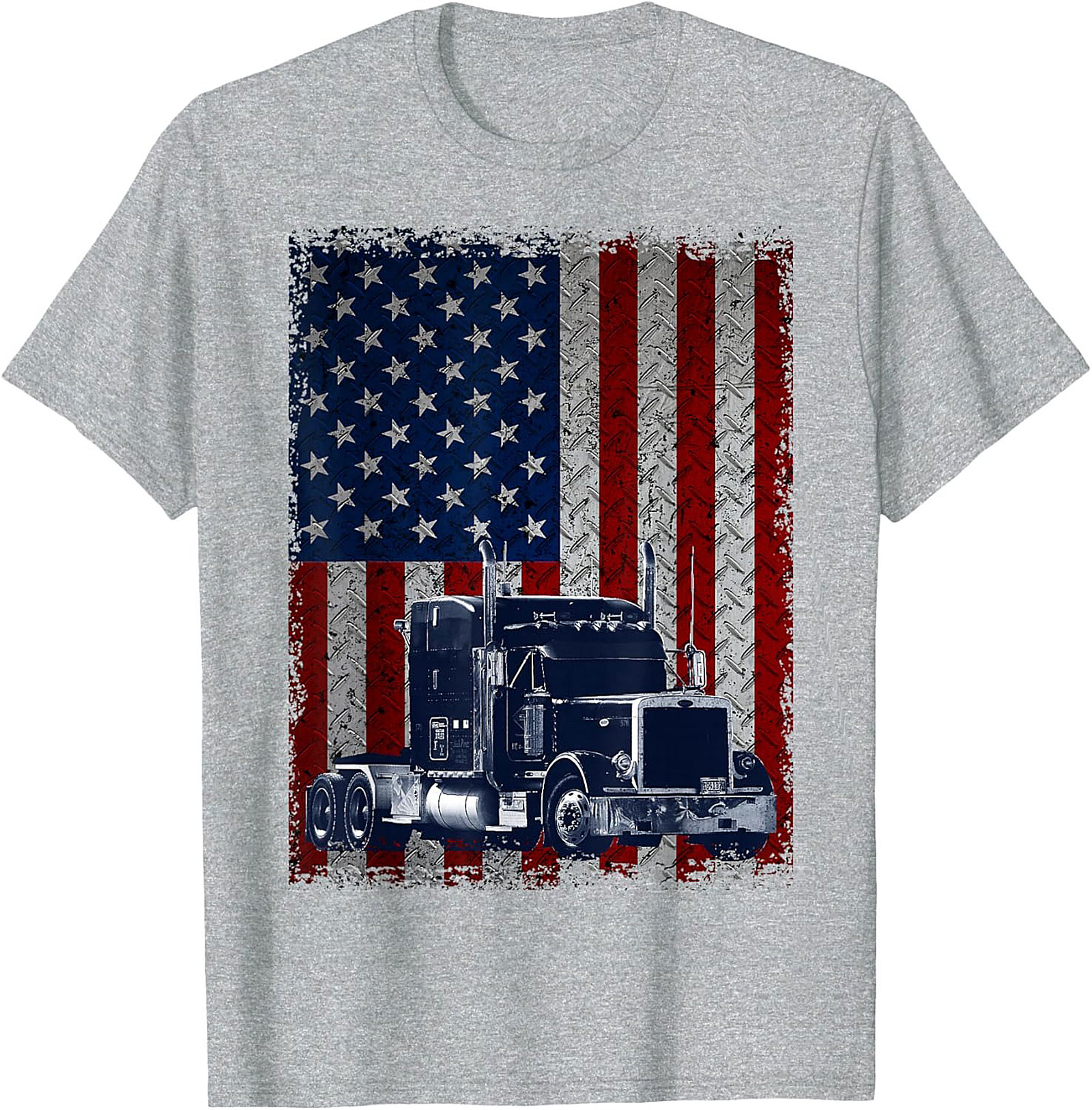 Distressed American Flag Trucker Graphic Tee | Patriotic Semi Truck Unisex Shirt