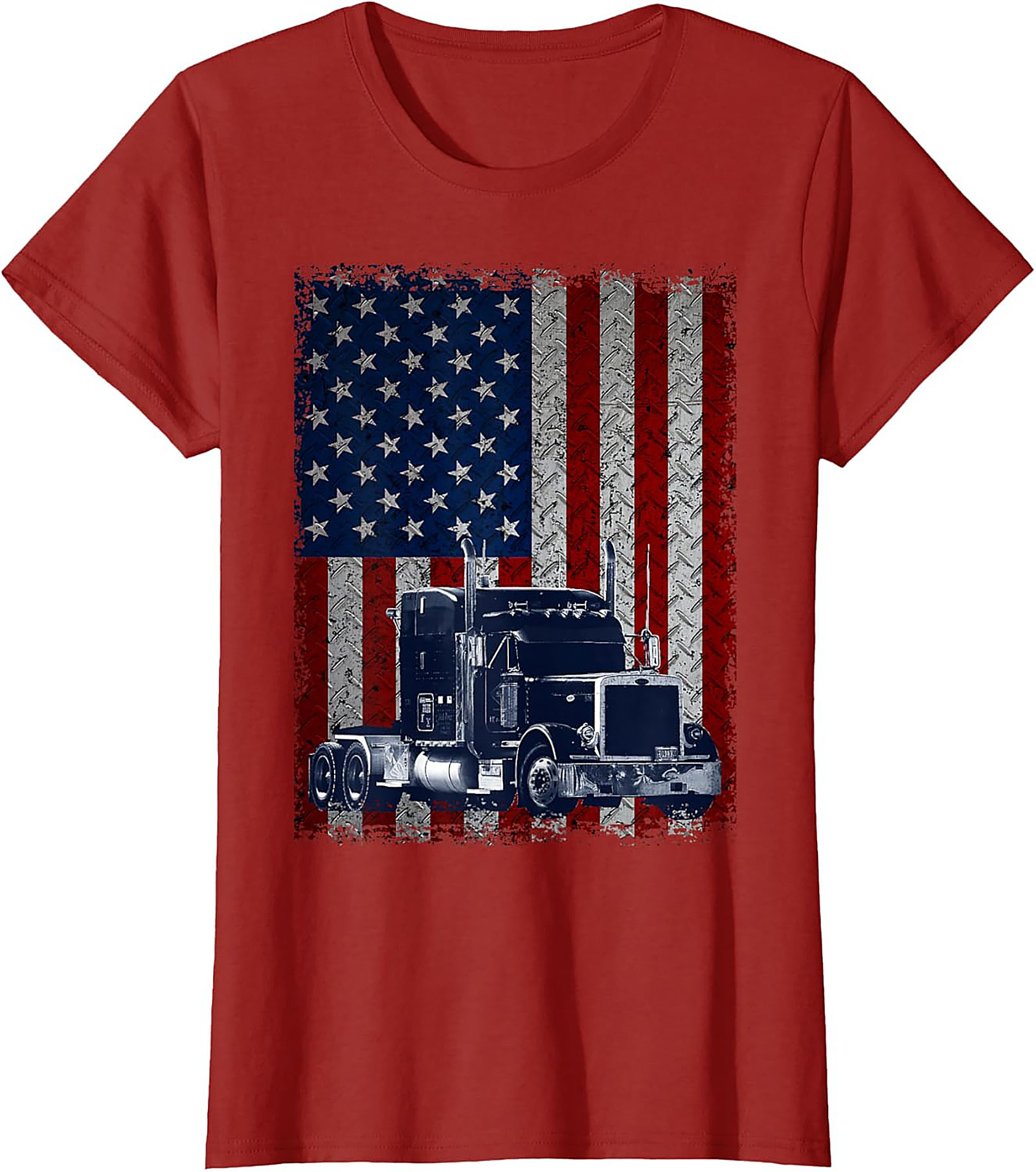Distressed American Flag Trucker Graphic Tee | Patriotic Semi Truck Unisex Shirt