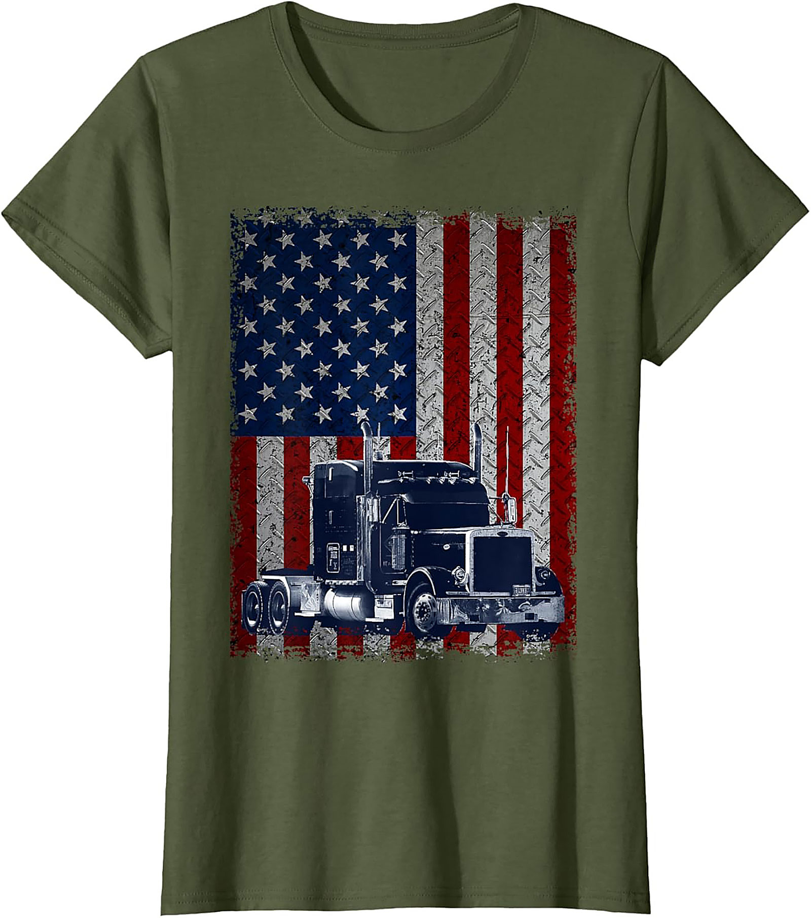 Distressed American Flag Trucker Graphic Tee | Patriotic Semi Truck Unisex Shirt