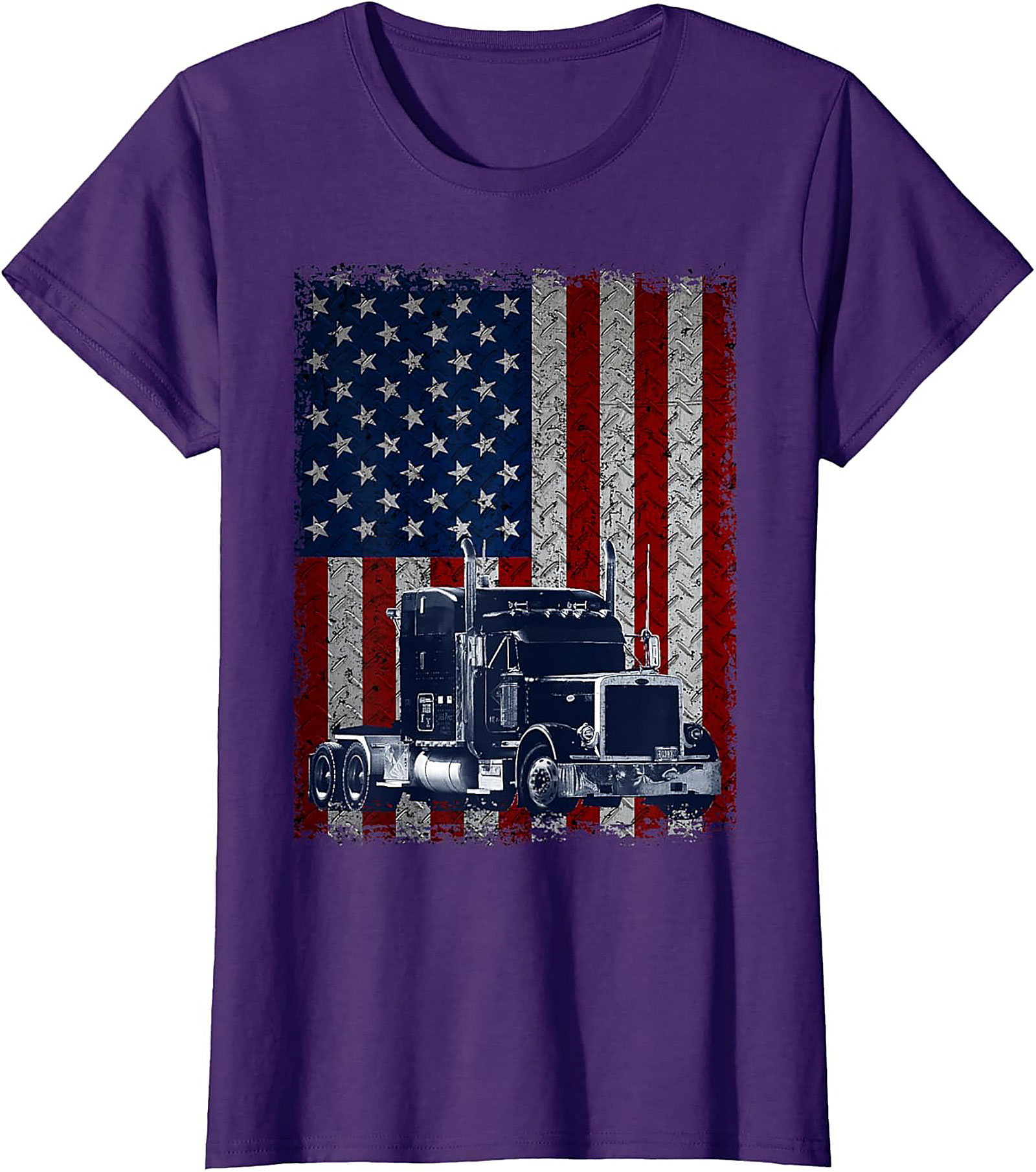 Distressed American Flag Trucker Graphic Tee | Patriotic Semi Truck Unisex Shirt
