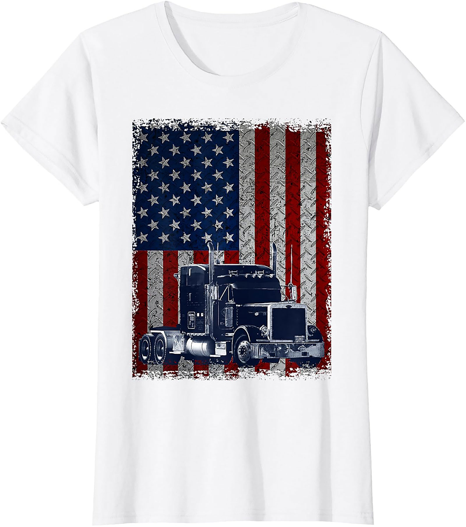 Distressed American Flag Trucker Graphic Tee | Patriotic Semi Truck Unisex Shirt