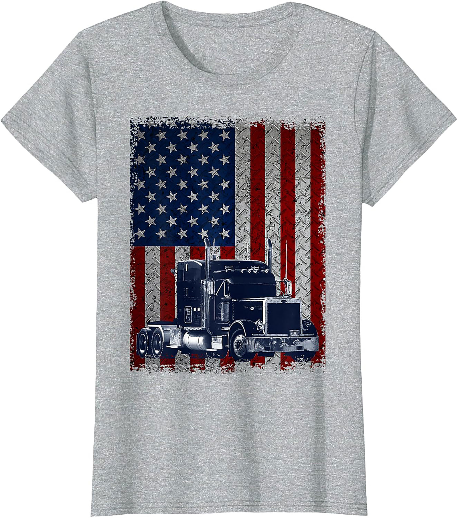 Distressed American Flag Trucker Graphic Tee | Patriotic Semi Truck Unisex Shirt