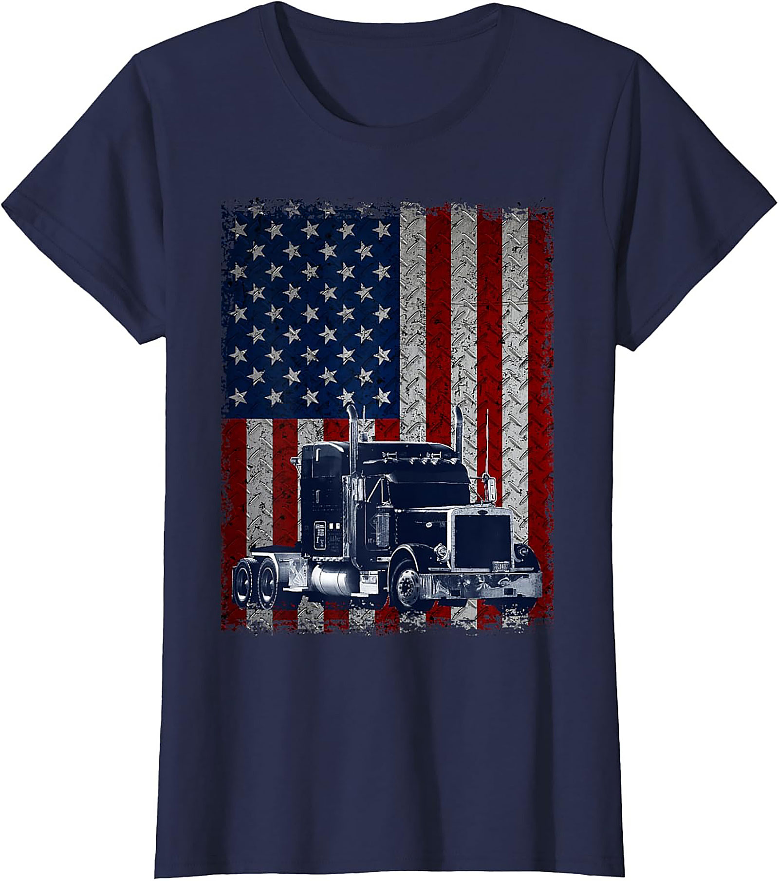 Distressed American Flag Trucker Graphic Tee | Patriotic Semi Truck Unisex Shirt
