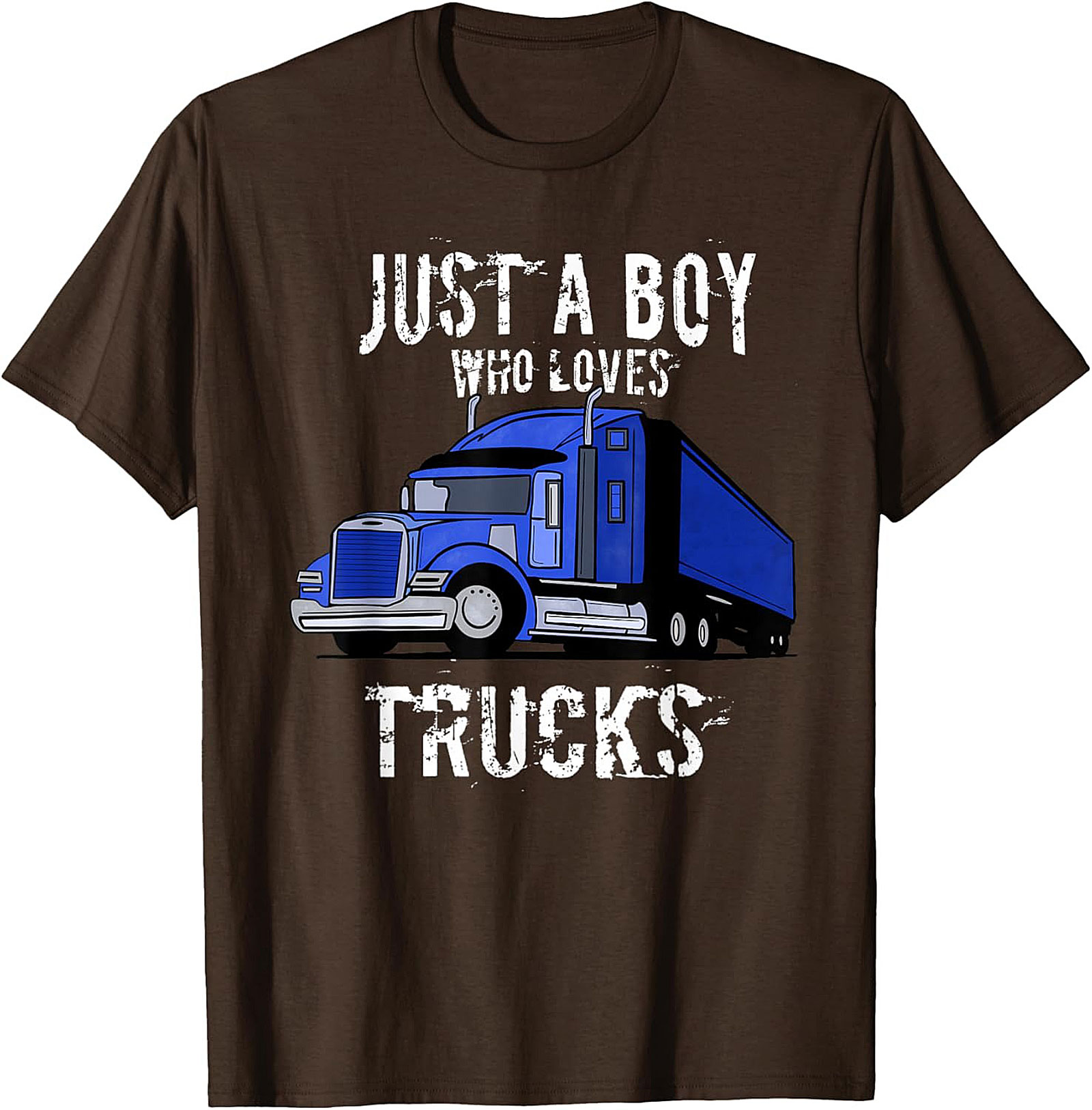Just A Boy Who Loves Trucks Truck Lover Graphic Tee | Big Rig Semi Truck Shirt