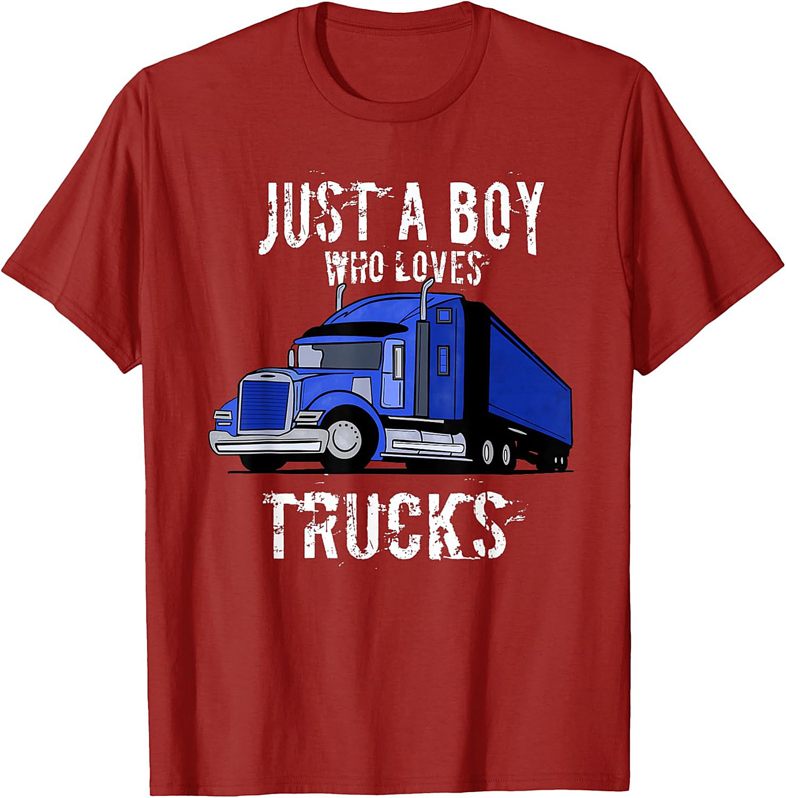 Just A Boy Who Loves Trucks Truck Lover Graphic Tee | Big Rig Semi Truck Shirt