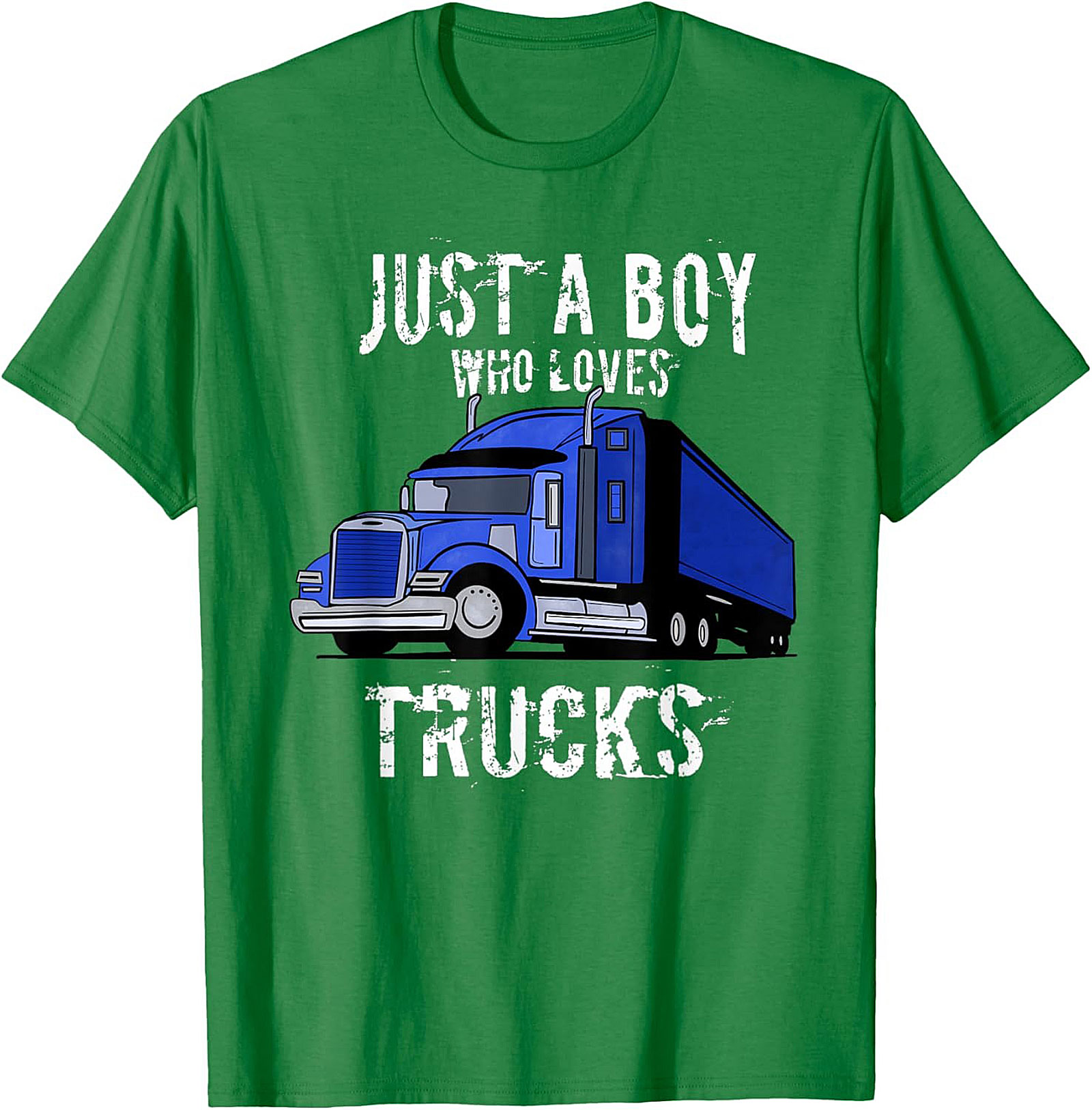 Just A Boy Who Loves Trucks Truck Lover Graphic Tee | Big Rig Semi Truck Shirt