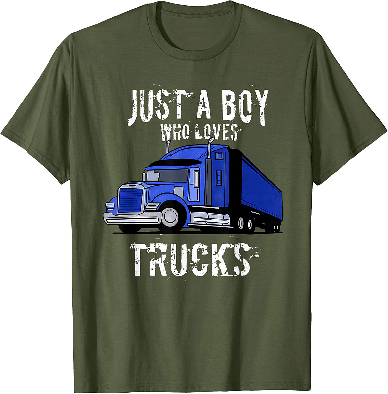 Just A Boy Who Loves Trucks Truck Lover Graphic Tee | Big Rig Semi Truck Shirt