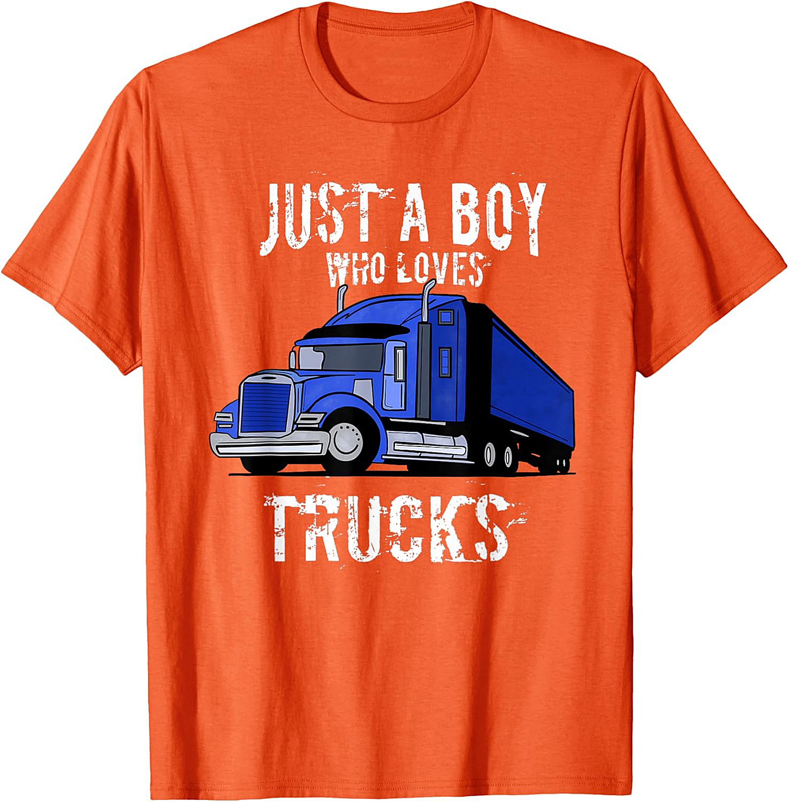 Just A Boy Who Loves Trucks Truck Lover Graphic Tee | Big Rig Semi Truck Shirt