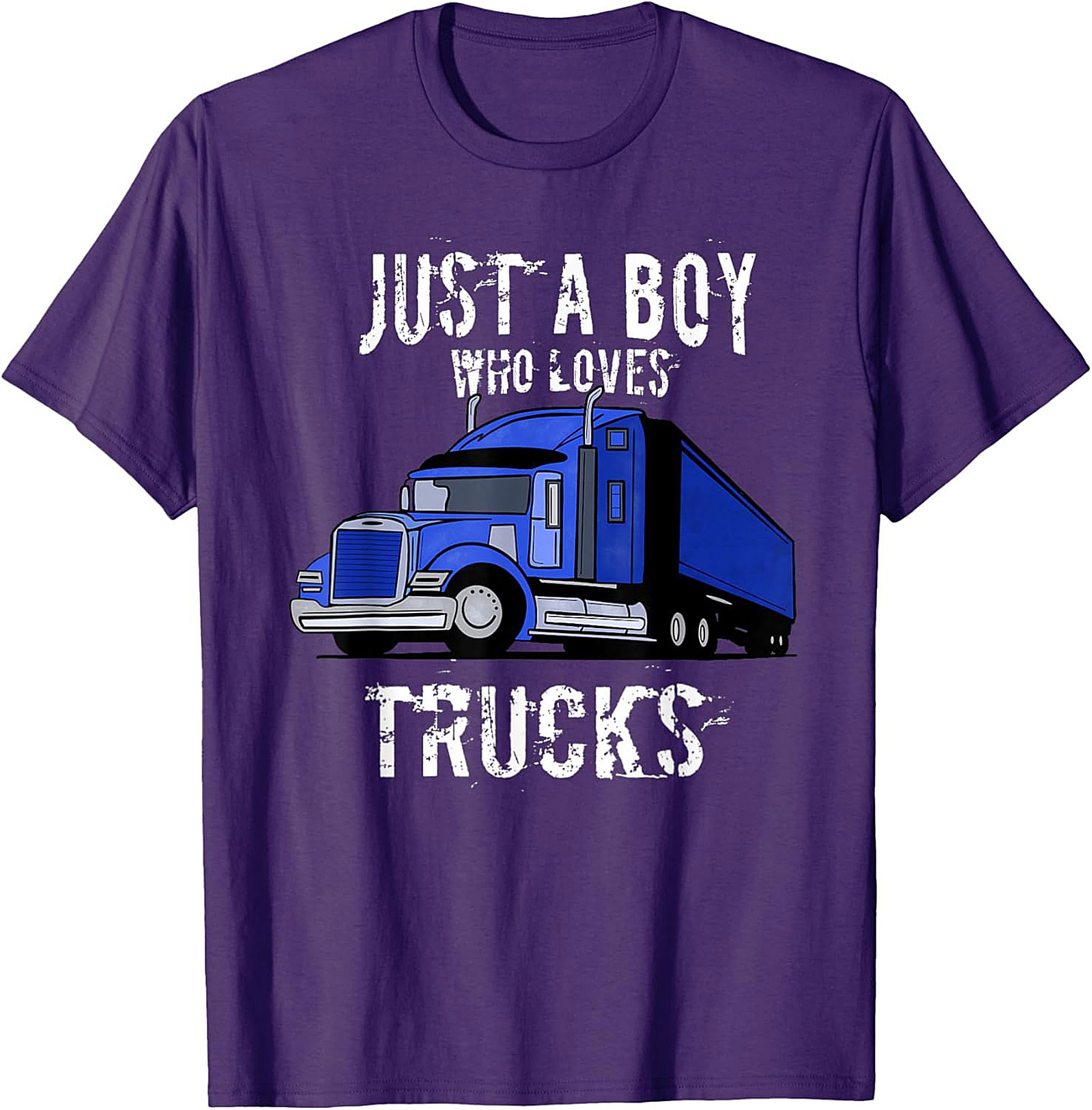 Just A Boy Who Loves Trucks Truck Lover Graphic Tee | Big Rig Semi Truck Shirt