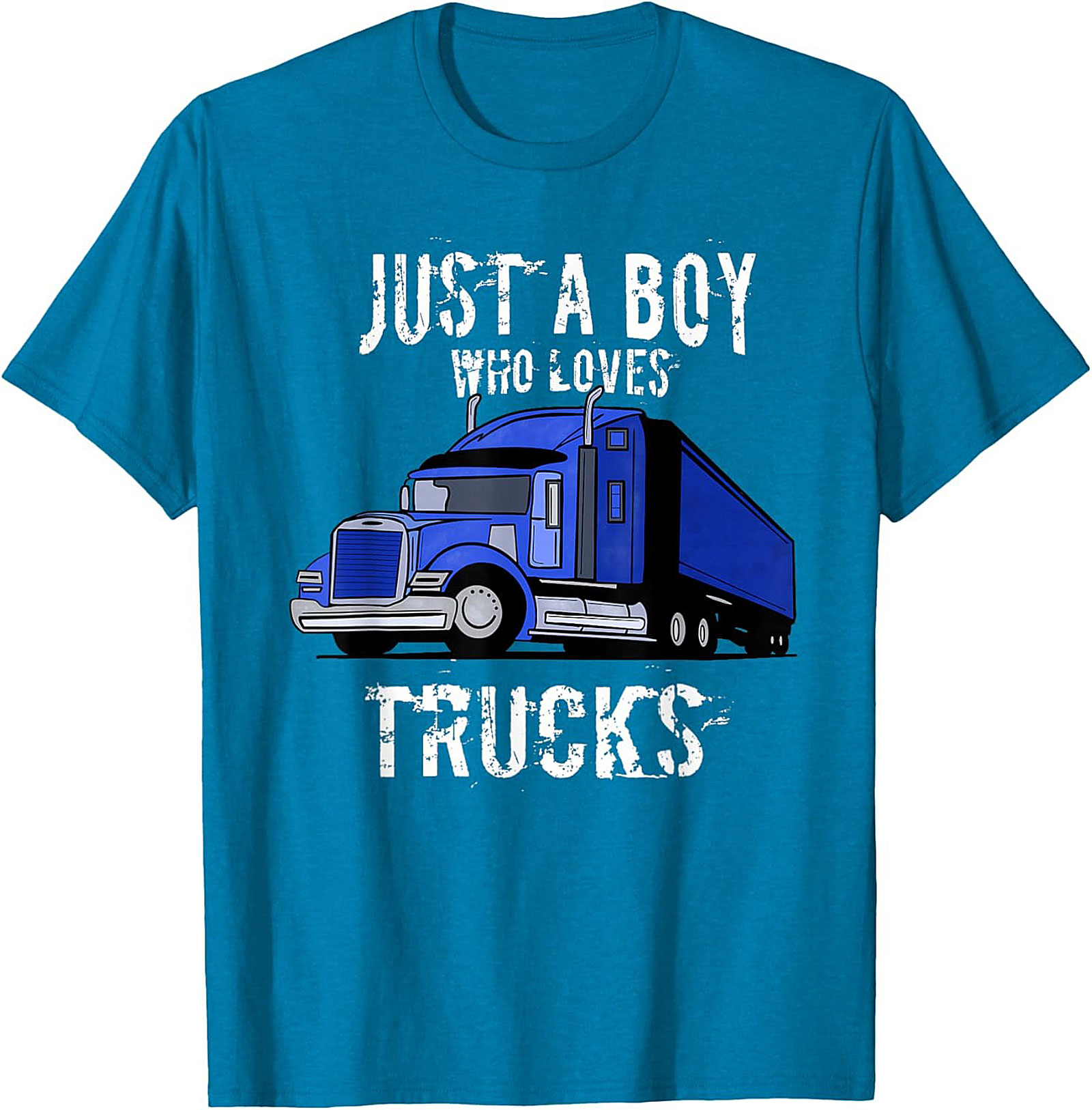 Just A Boy Who Loves Trucks Truck Lover Graphic Tee | Big Rig Semi Truck Shirt