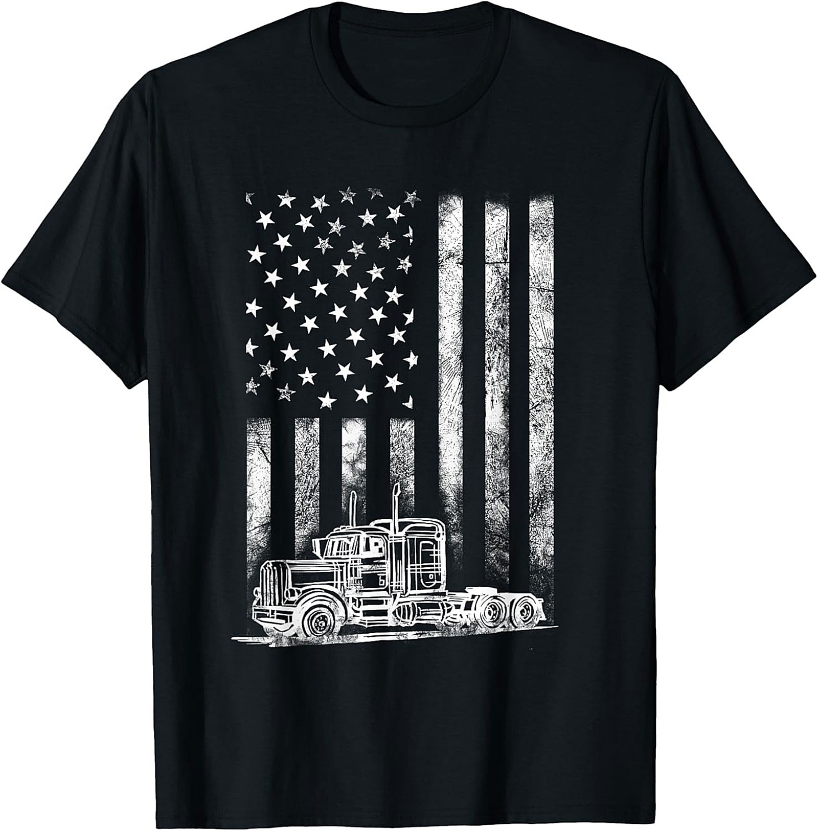 Trucker American Flag T-shirt | Semi-Truck Driver Patriotic Graphic Tee