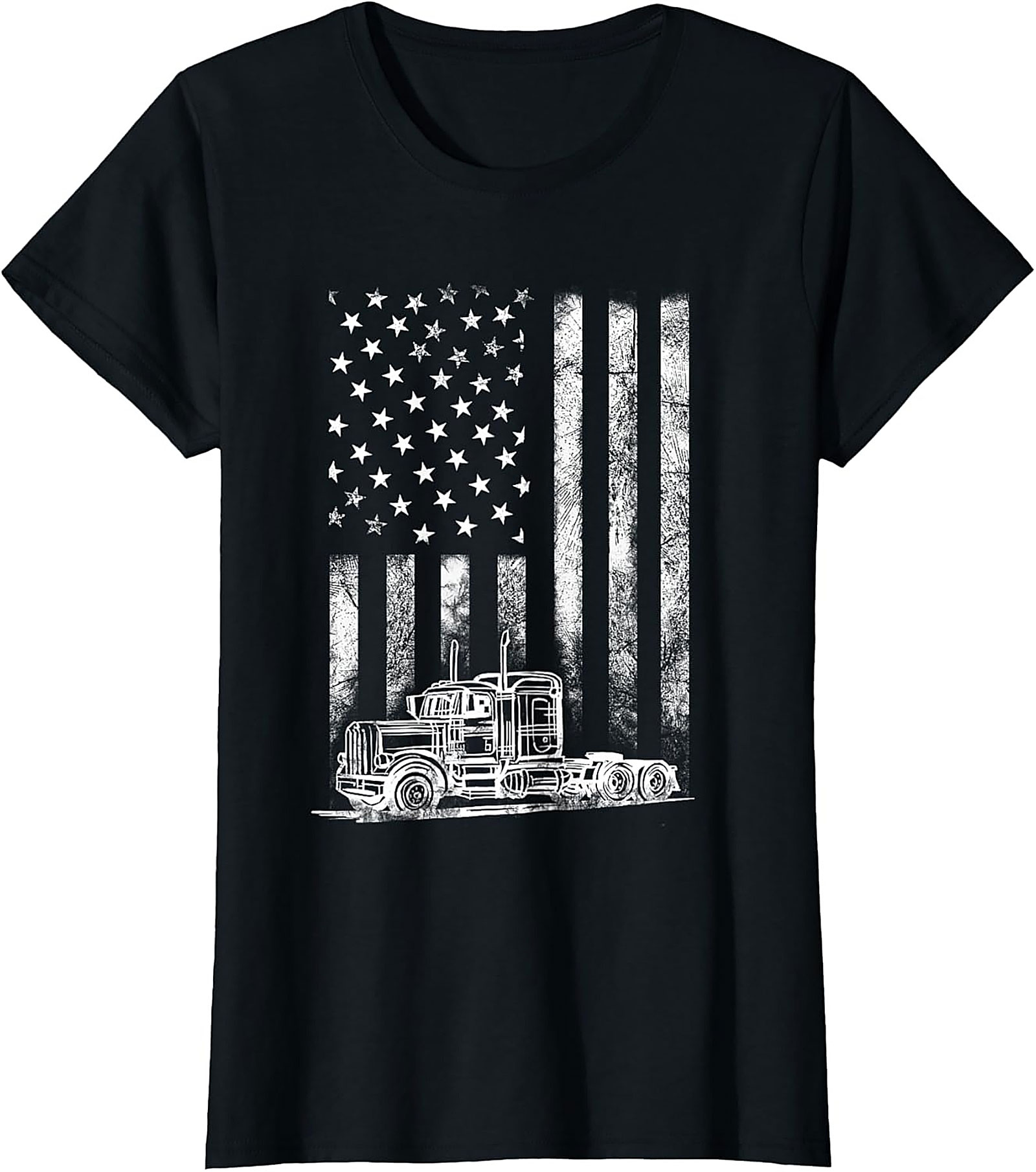 Trucker American Flag T-shirt | Semi-Truck Driver Patriotic Graphic Tee