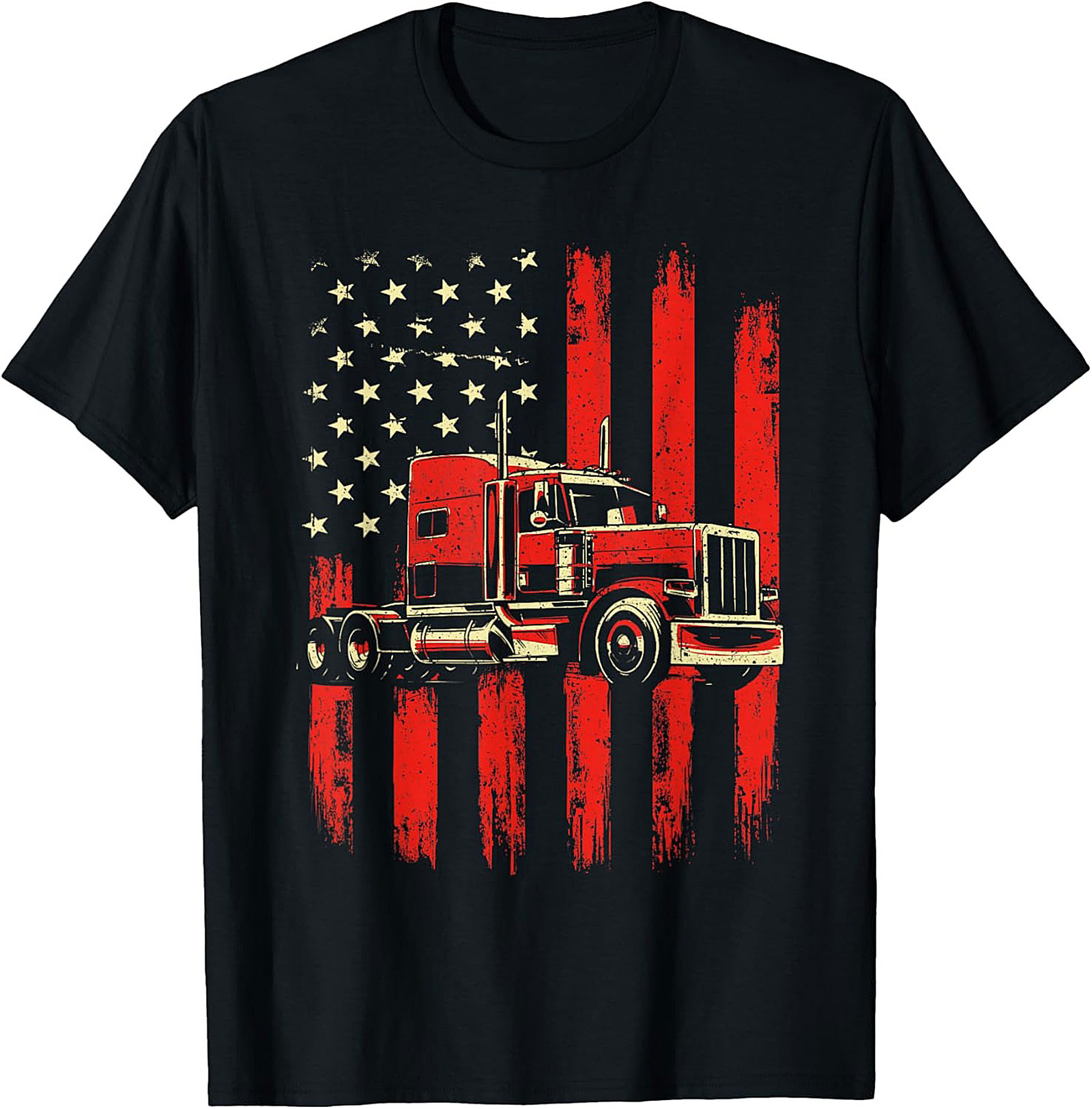American Flag Trucker T-Shirt - Big Rig Graphic Tee