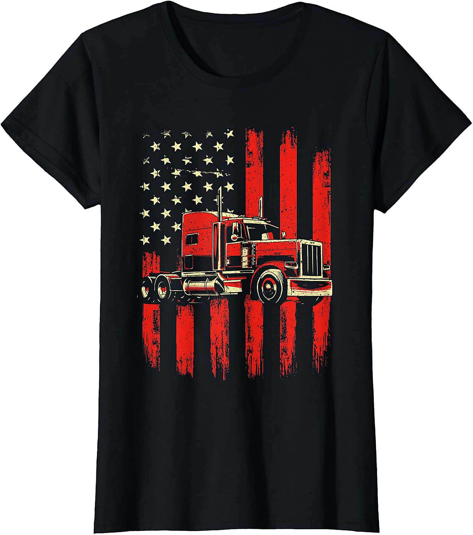 American Flag Trucker T-Shirt - Big Rig Graphic Tee