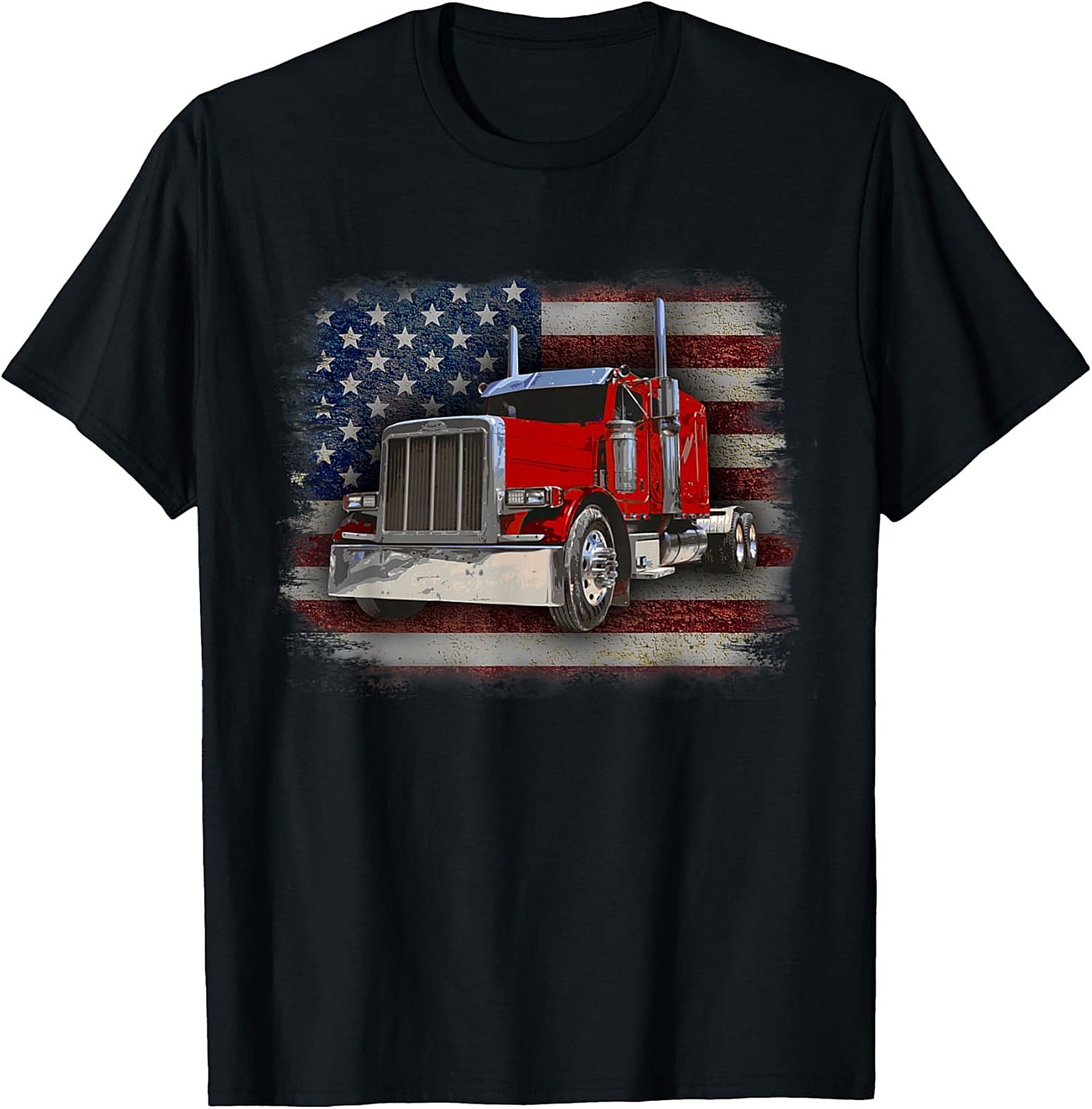 American Trucker Graphic Tee | Vintage Flag Semi Truck Shirt