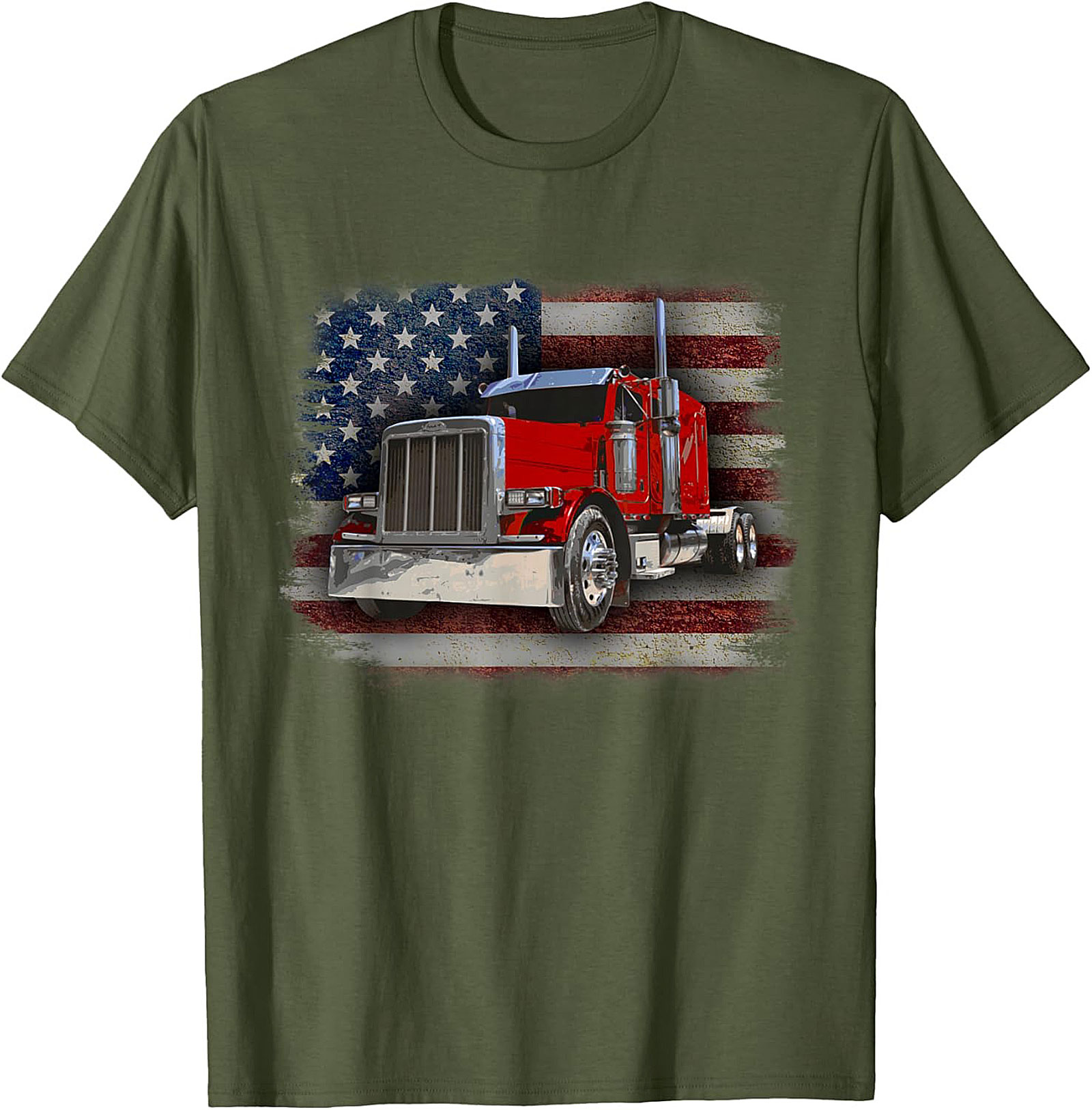 American Trucker Graphic Tee | Vintage Flag Semi Truck Shirt